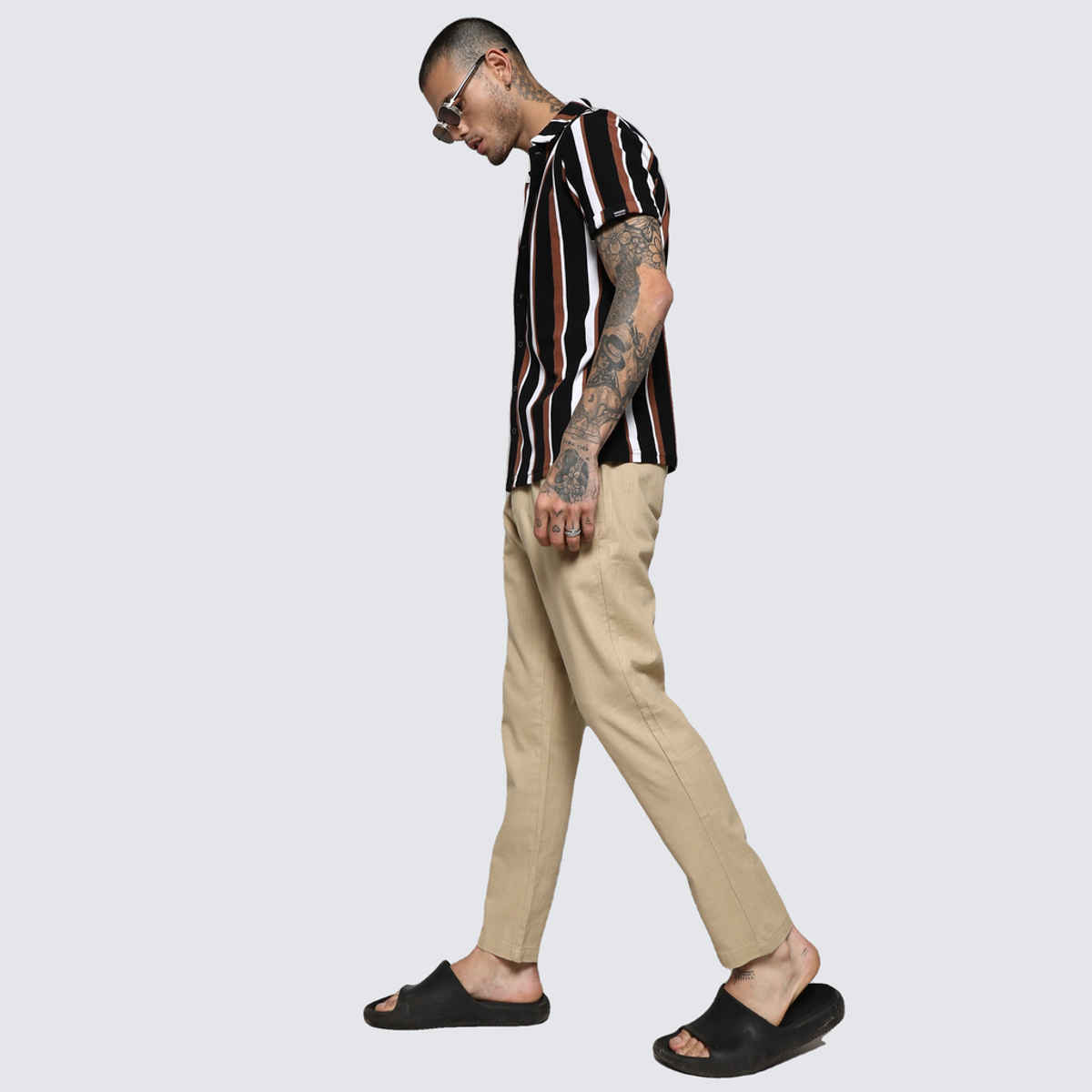 Campus Sutra Men's Barcode Striped Shirt | Multicolour - L