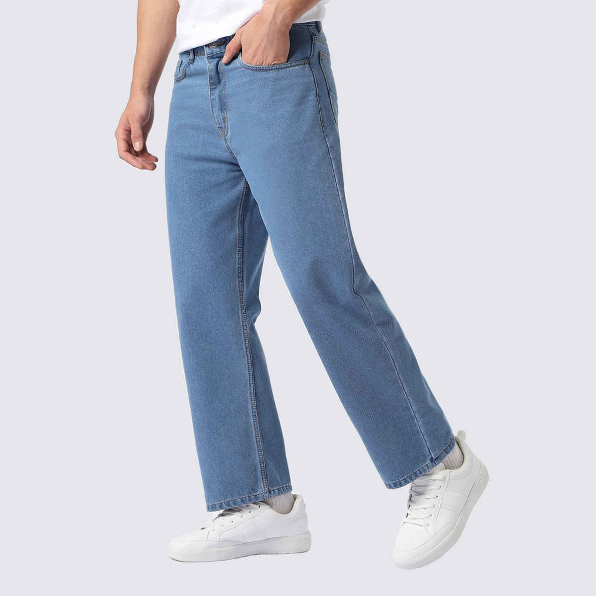 Urbano Fashion Men's Jeans Loose Baggy Fit Washed Non-Stretchable | Light Blue | 30