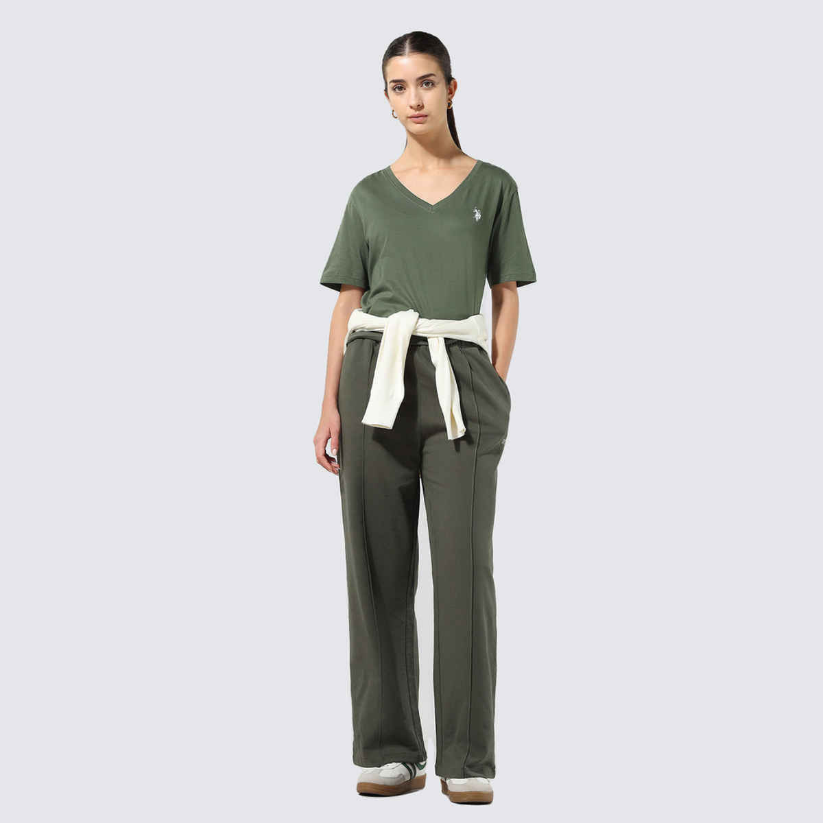 USPA Boxy Fit Solid Lounge V - Neck Tshirt For Women - M