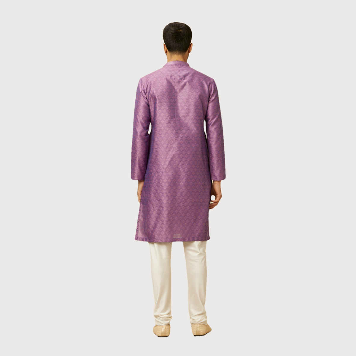 Manyavar Purple Art Silk Embroidery Self Texture Kurta Set | S