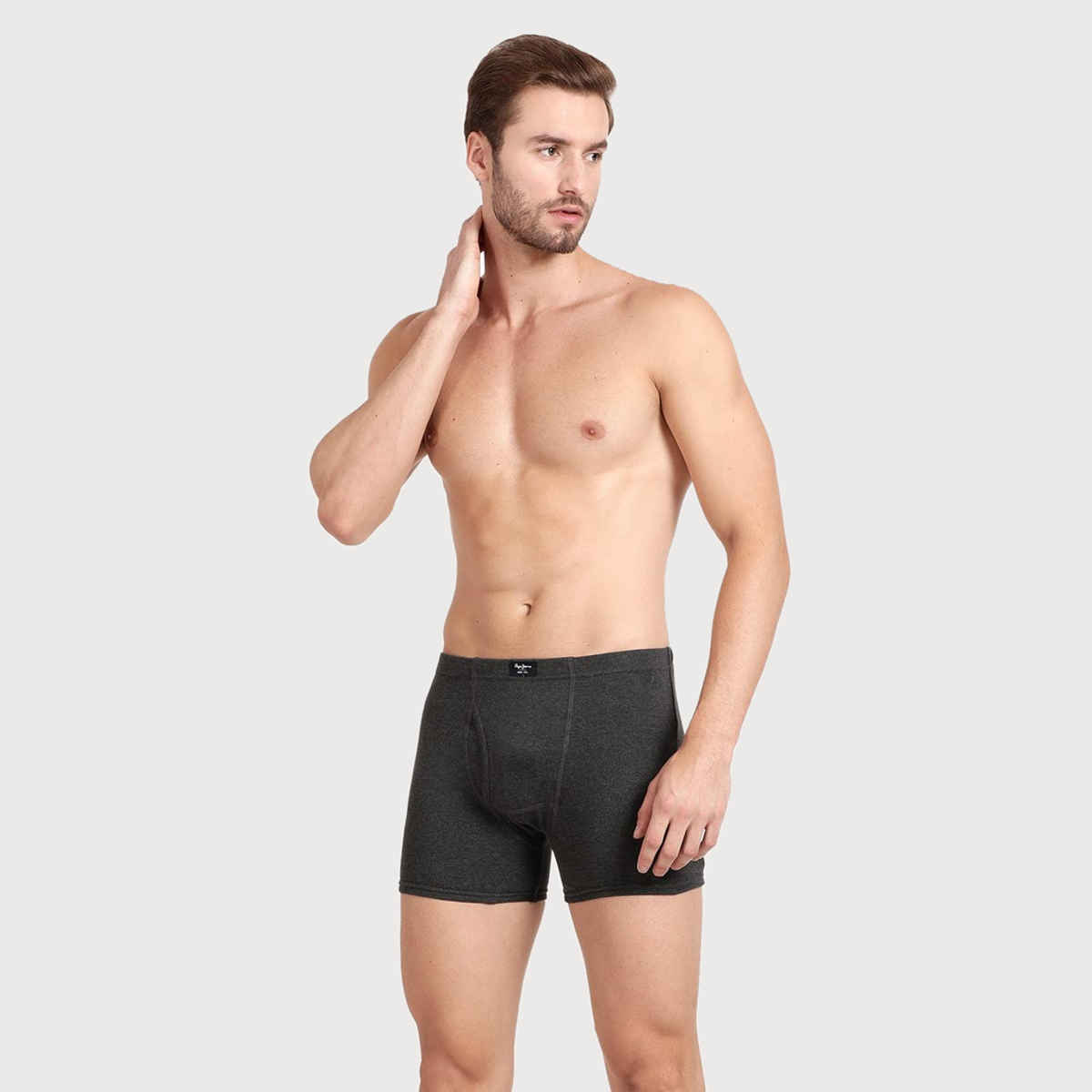 Pepe Jeans Mens Charcoal Melange 100% Cotton Solid Trunk - Pack of 2 (M) Comfort Fit, Soft Fabric