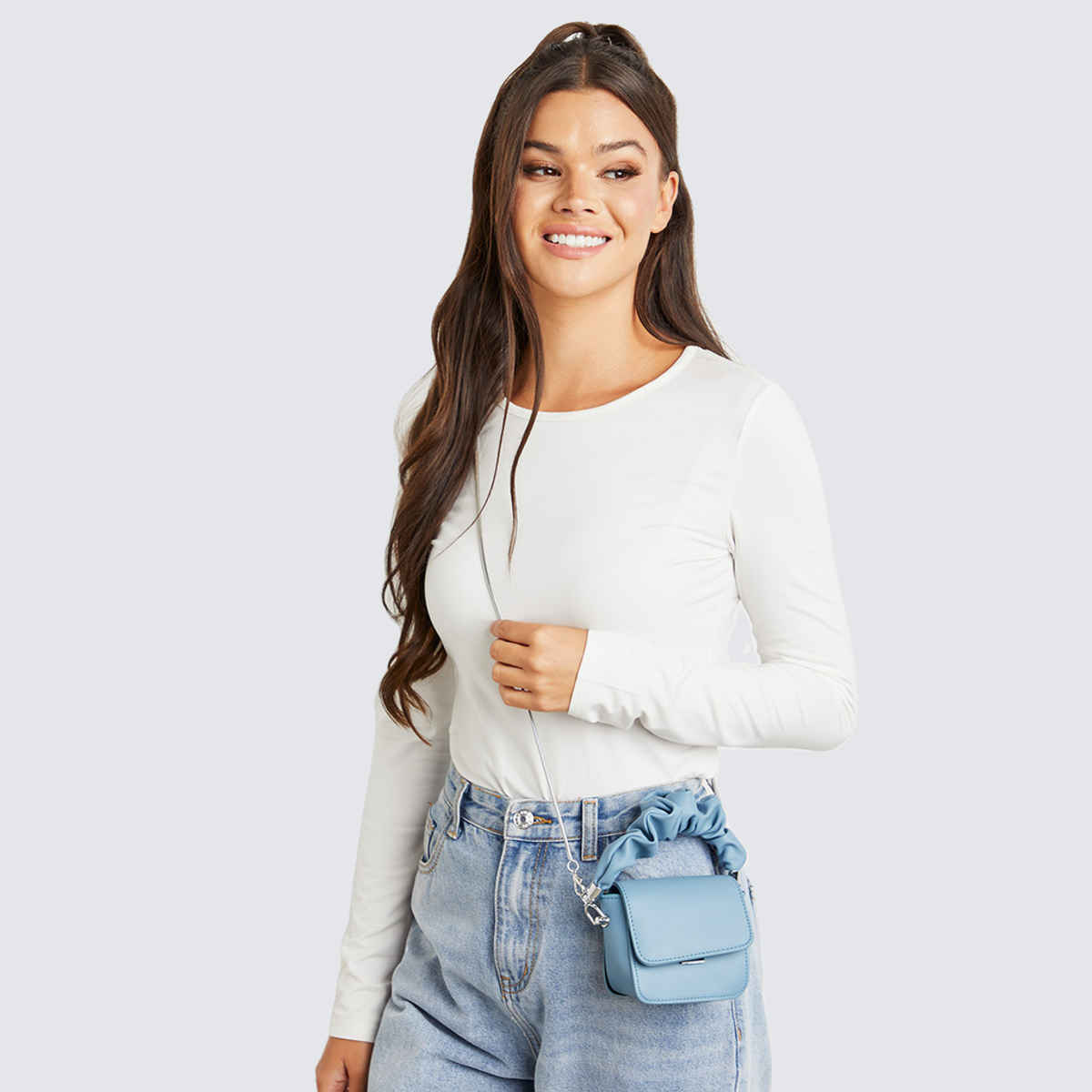 Styli Women's Gathered Top Handle Flap Mini Handbag | Blue