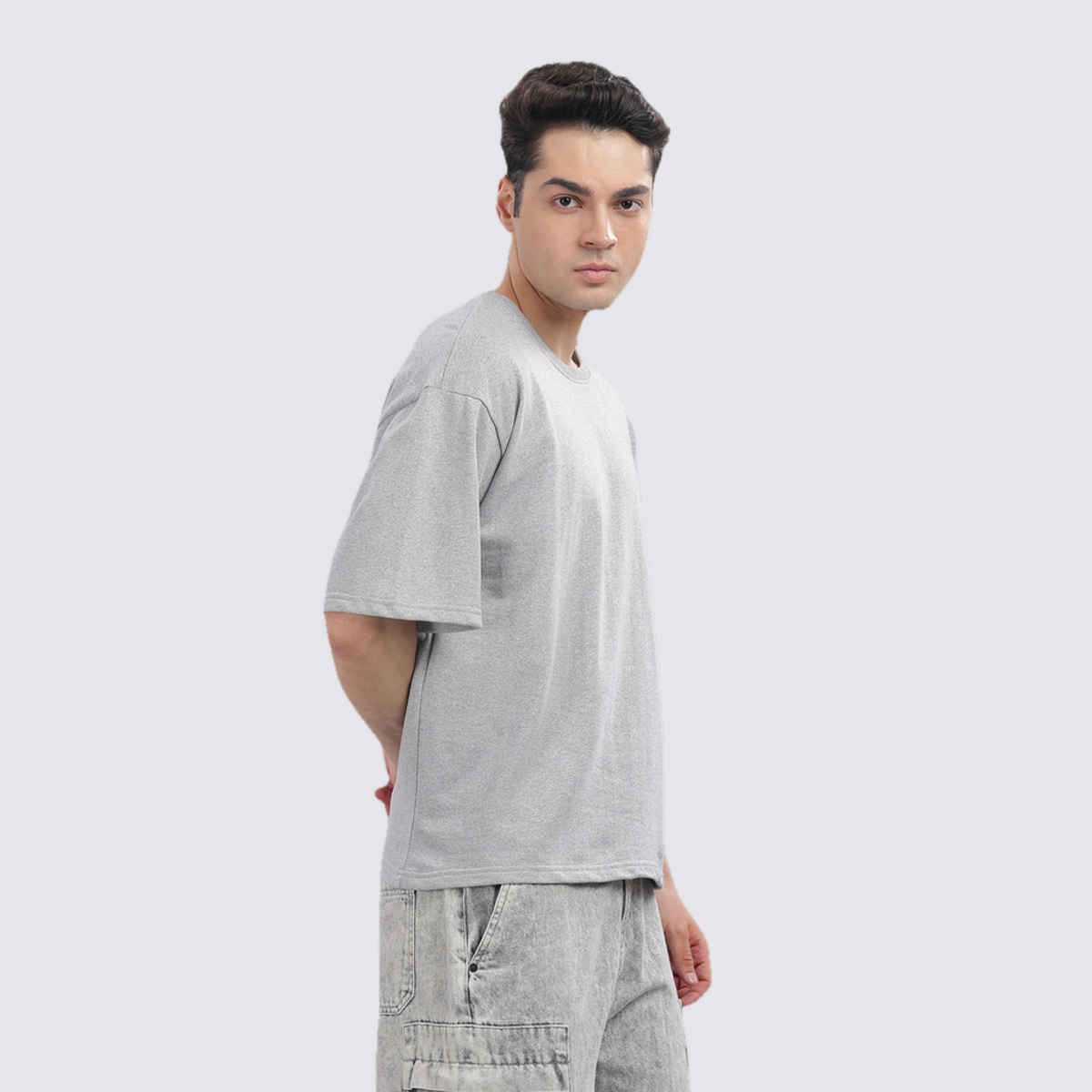 Springman Men Cotton French Terry Oversized T-shirt | Grey - M