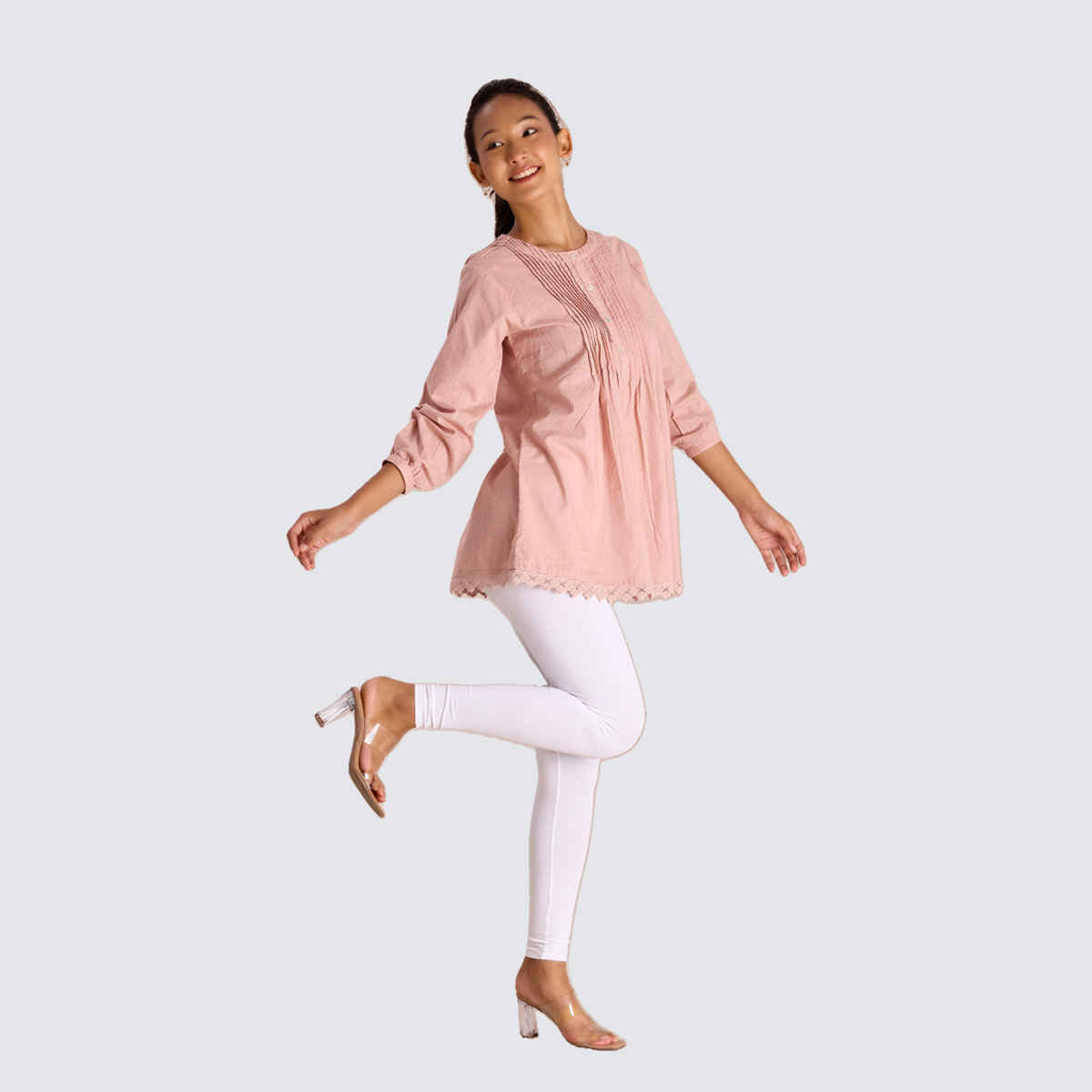 Go Colors Women's Solid Mid Rise Ankle Length Leggings | White - L