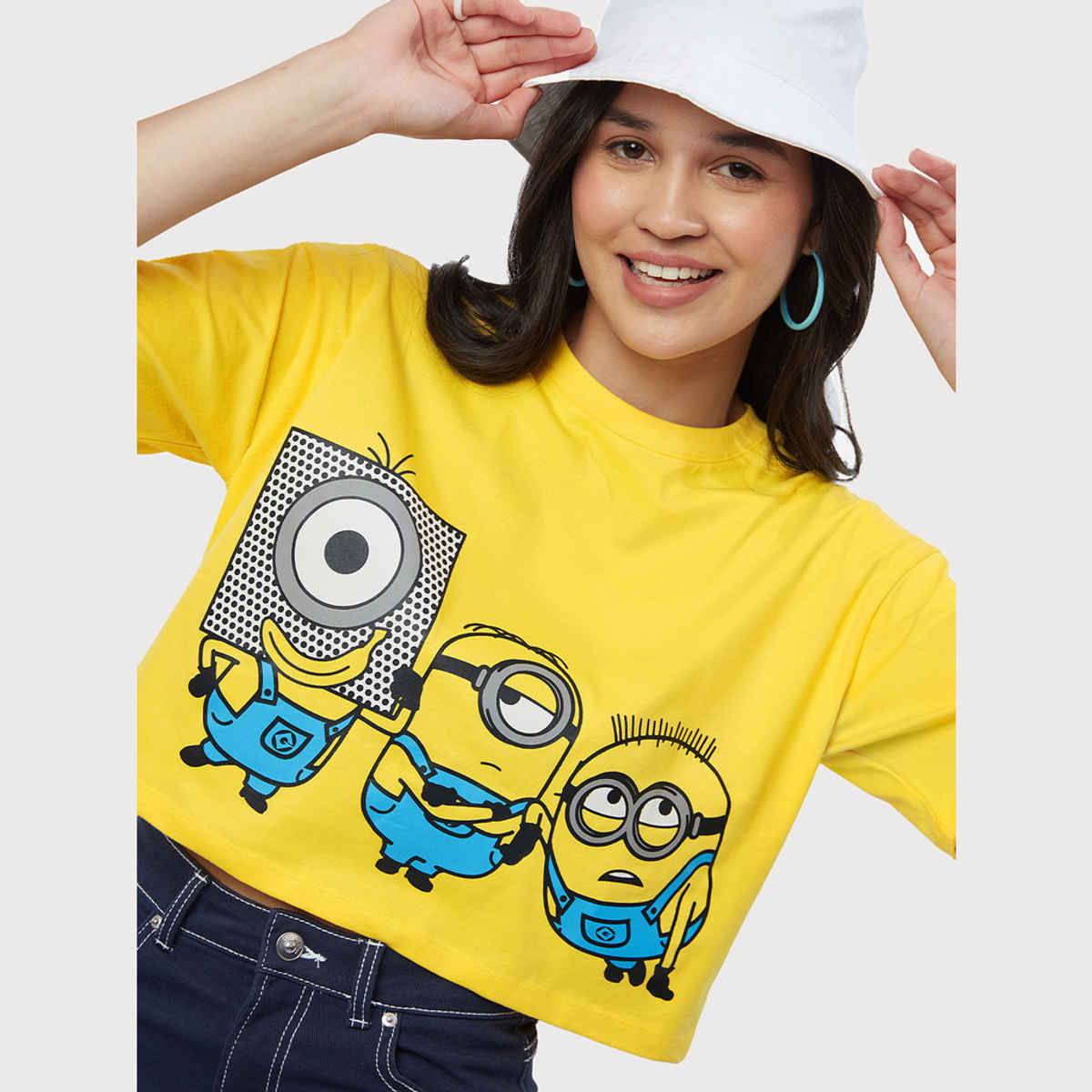 The Souled Store Women's Minions Stay Weird Stay Happy Oversized Cropped T-shirt | Yellow - S