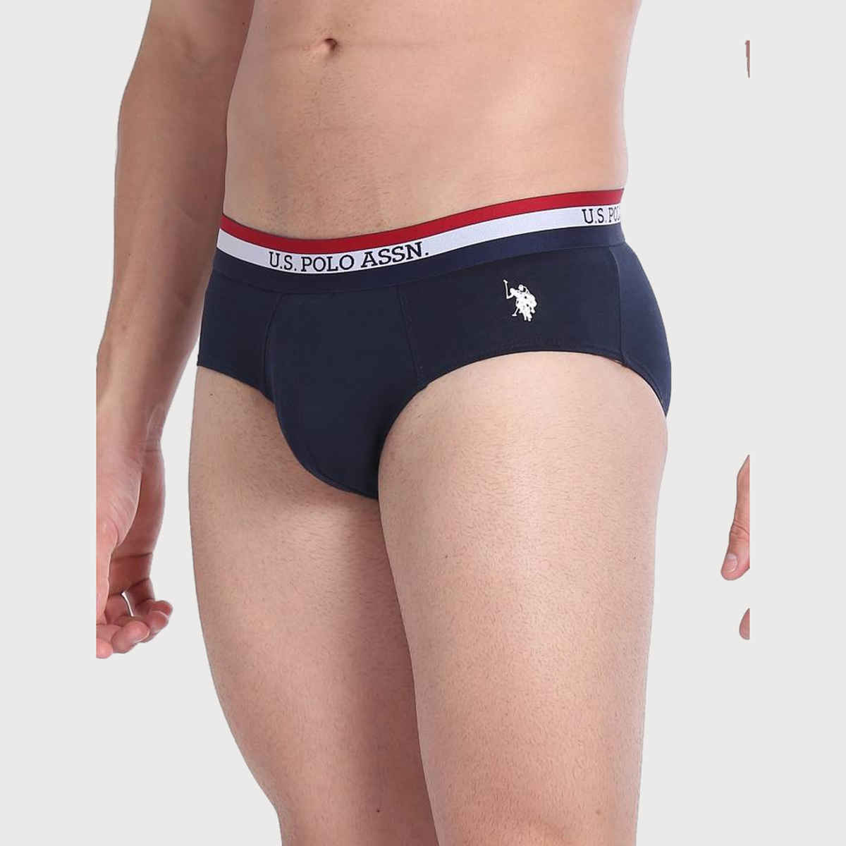 USPA Elasticized Waist Solid Cotton Mens Brief - Pack of 3 - Red, Navy And White - XL