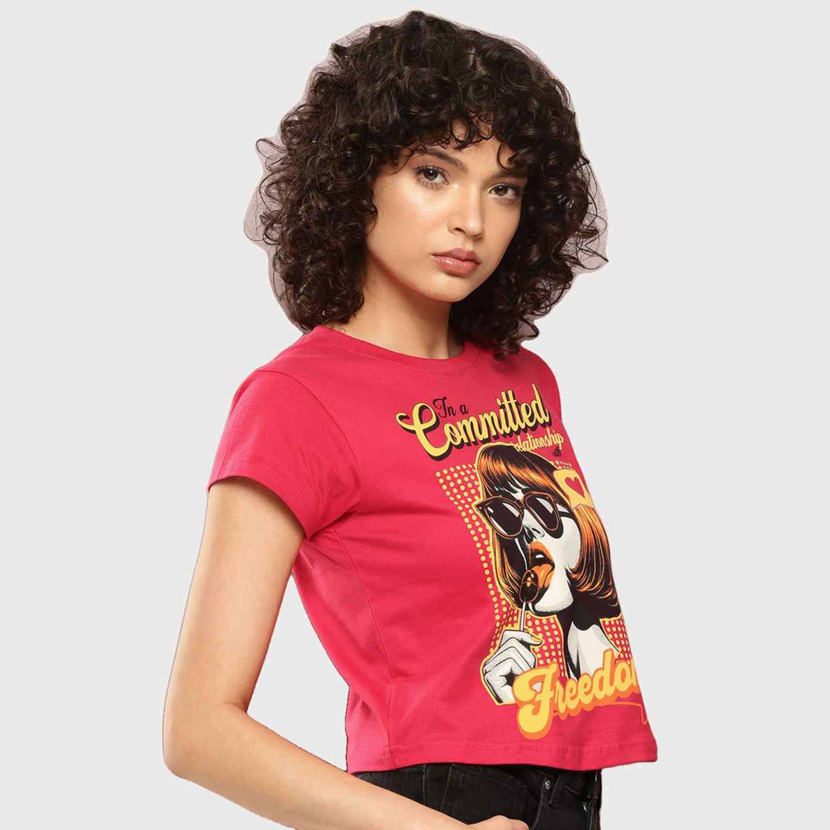 Dillinger Women's Regular Cropped Short Sleeve Printed T-shirt | Pink - S