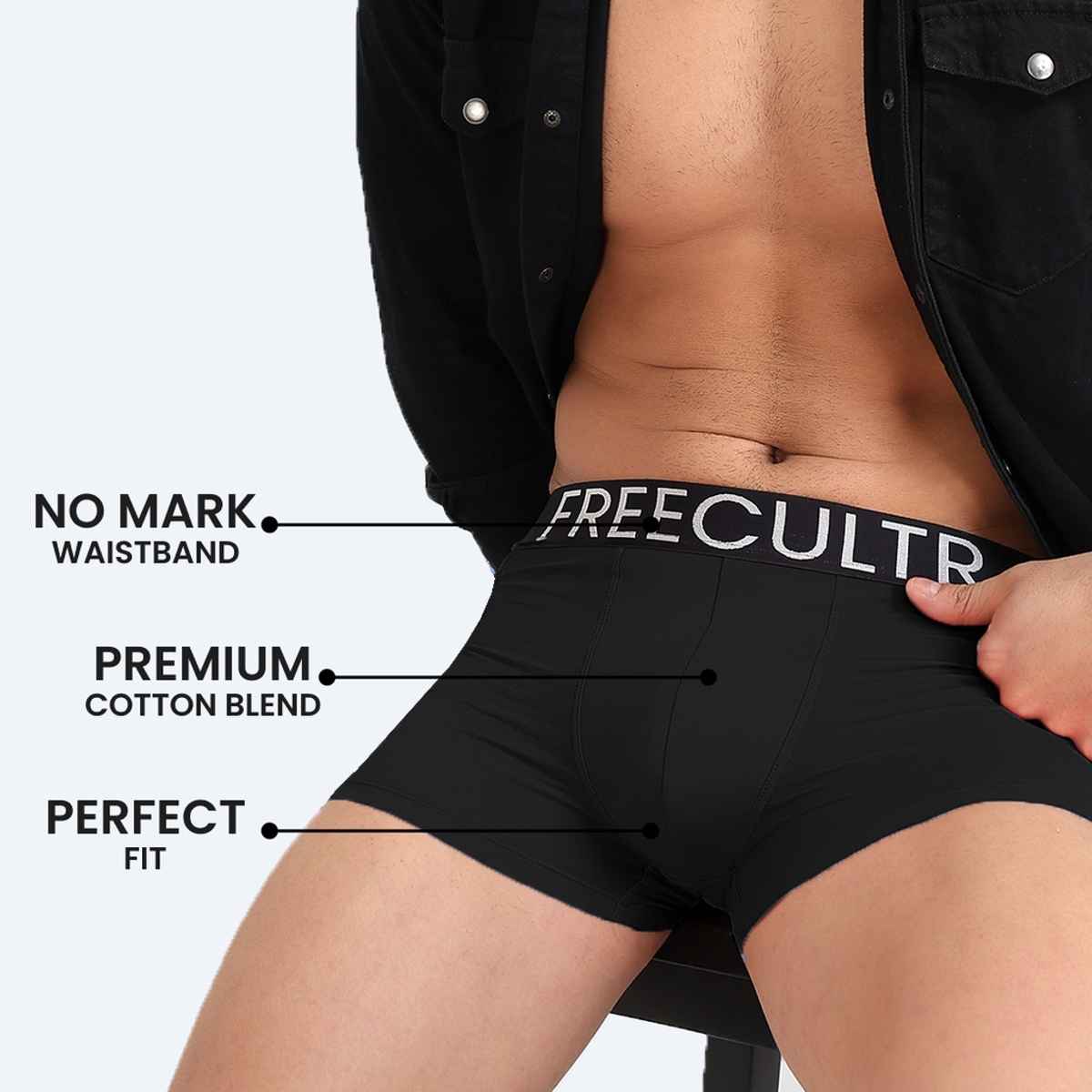 Freecultr Men's Underwear Organic Cotton Trunk - Pack of 1 Black - L