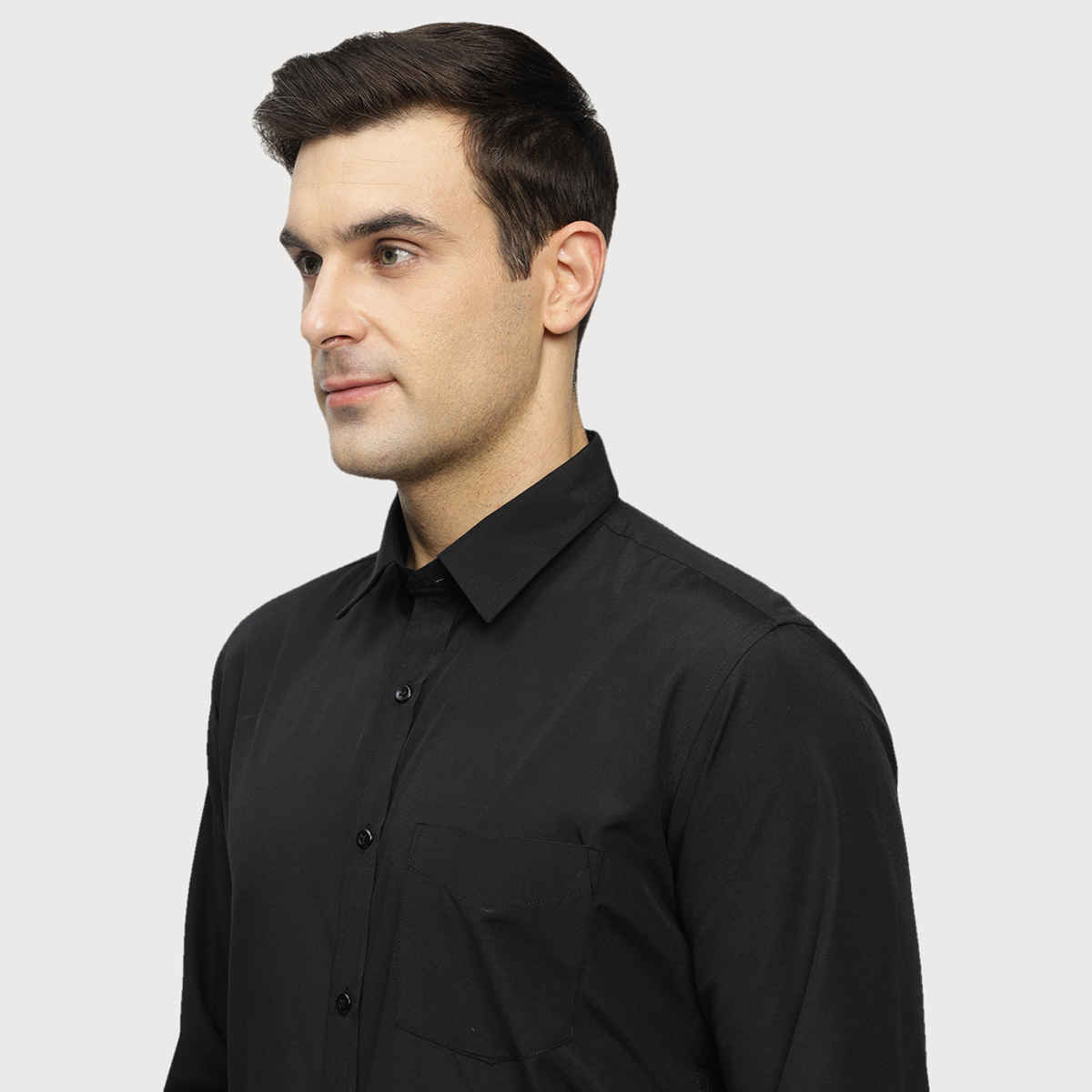 English Navy Men's Polyester Solid Slim Fit Formal Shirt | Black - L