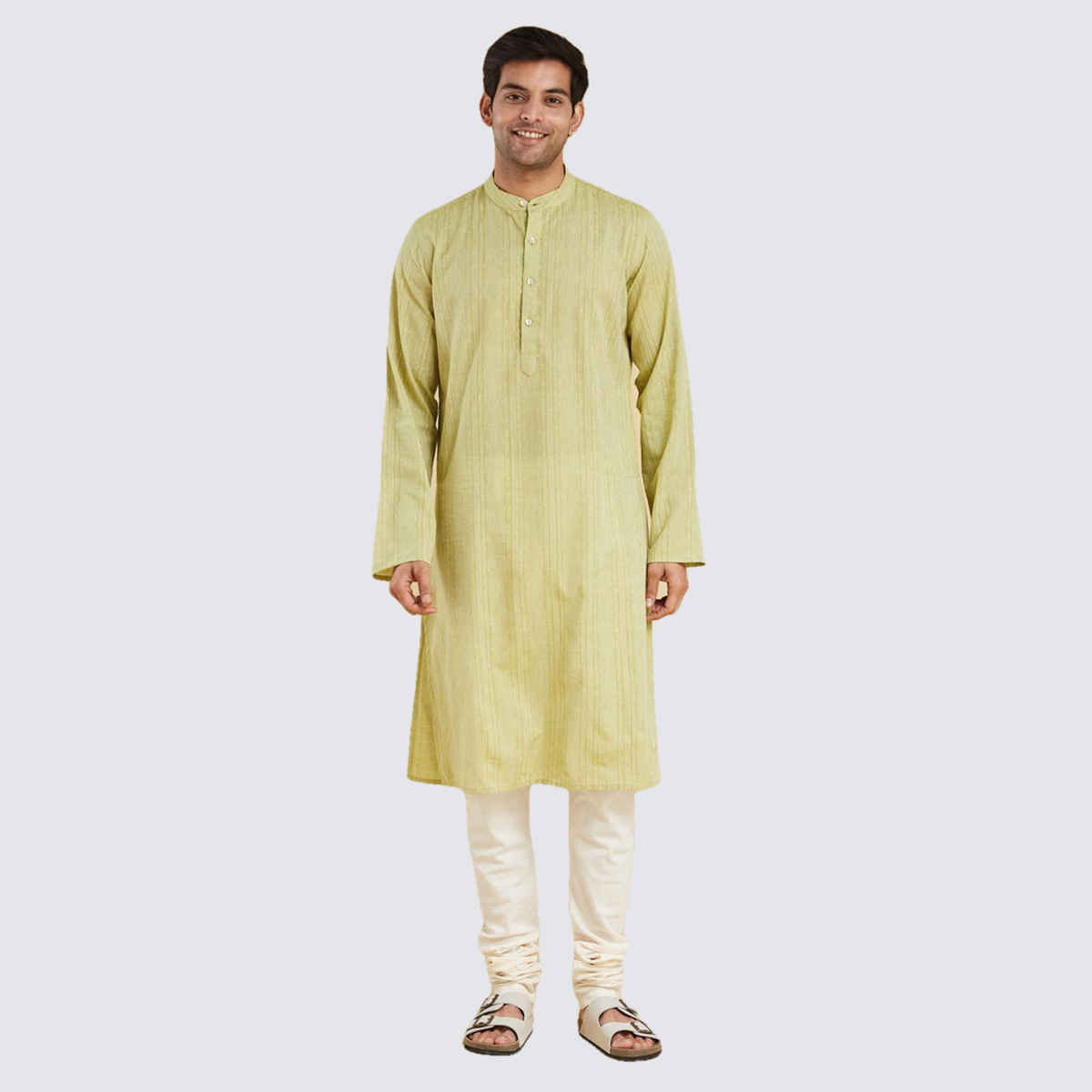 Fabindia Men's Cotton Blend Slim Fit Kurta | Green - M