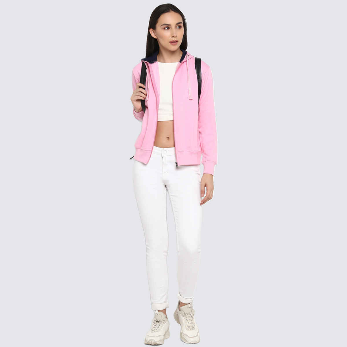 Alan Jones Clothing Women's Solid Zipper Hooded Sweatshirt | Pink - M
