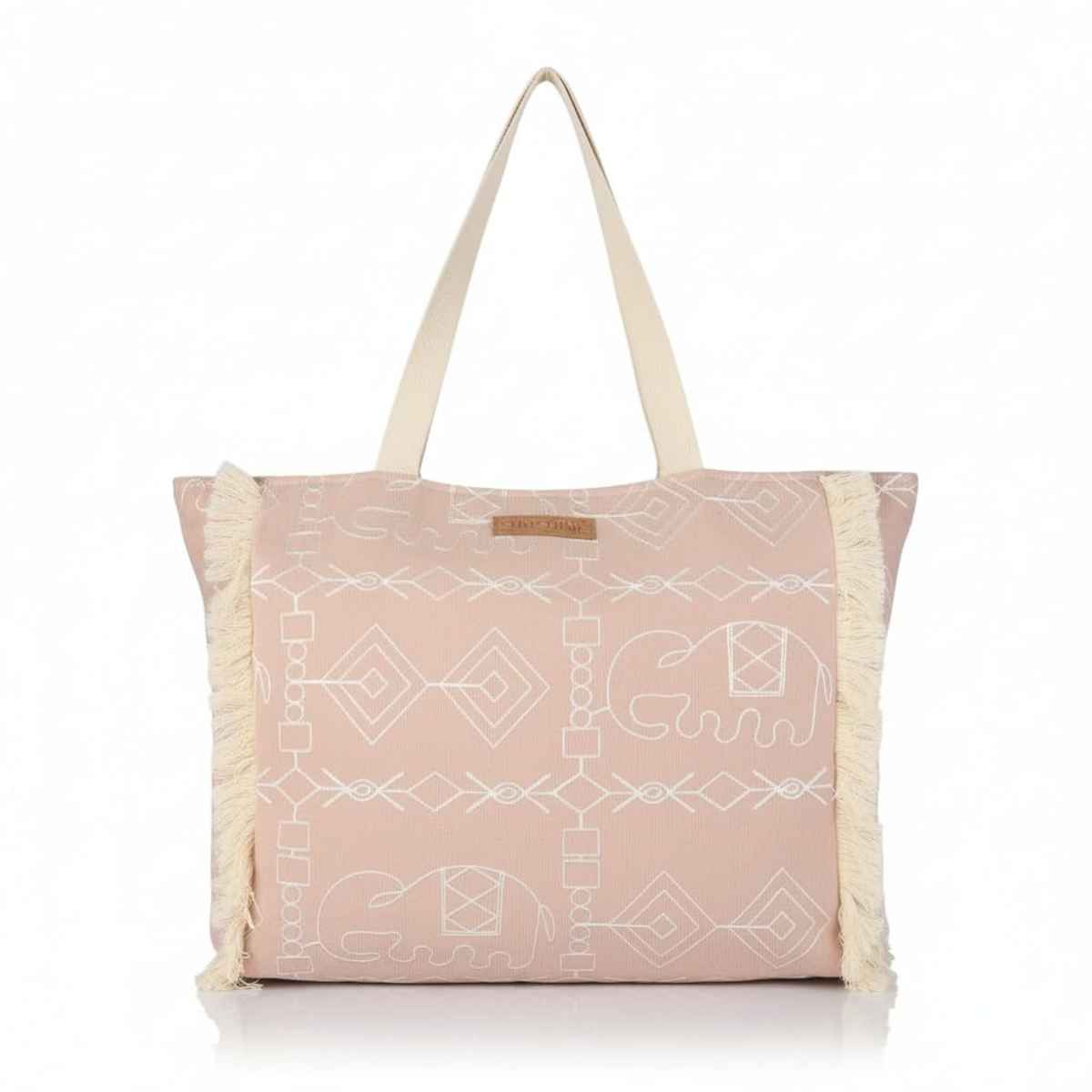Ensac Sunshine Canvas Tote Bag for Women | Elephant Print Shoulder Bag | Daily Use | Pink