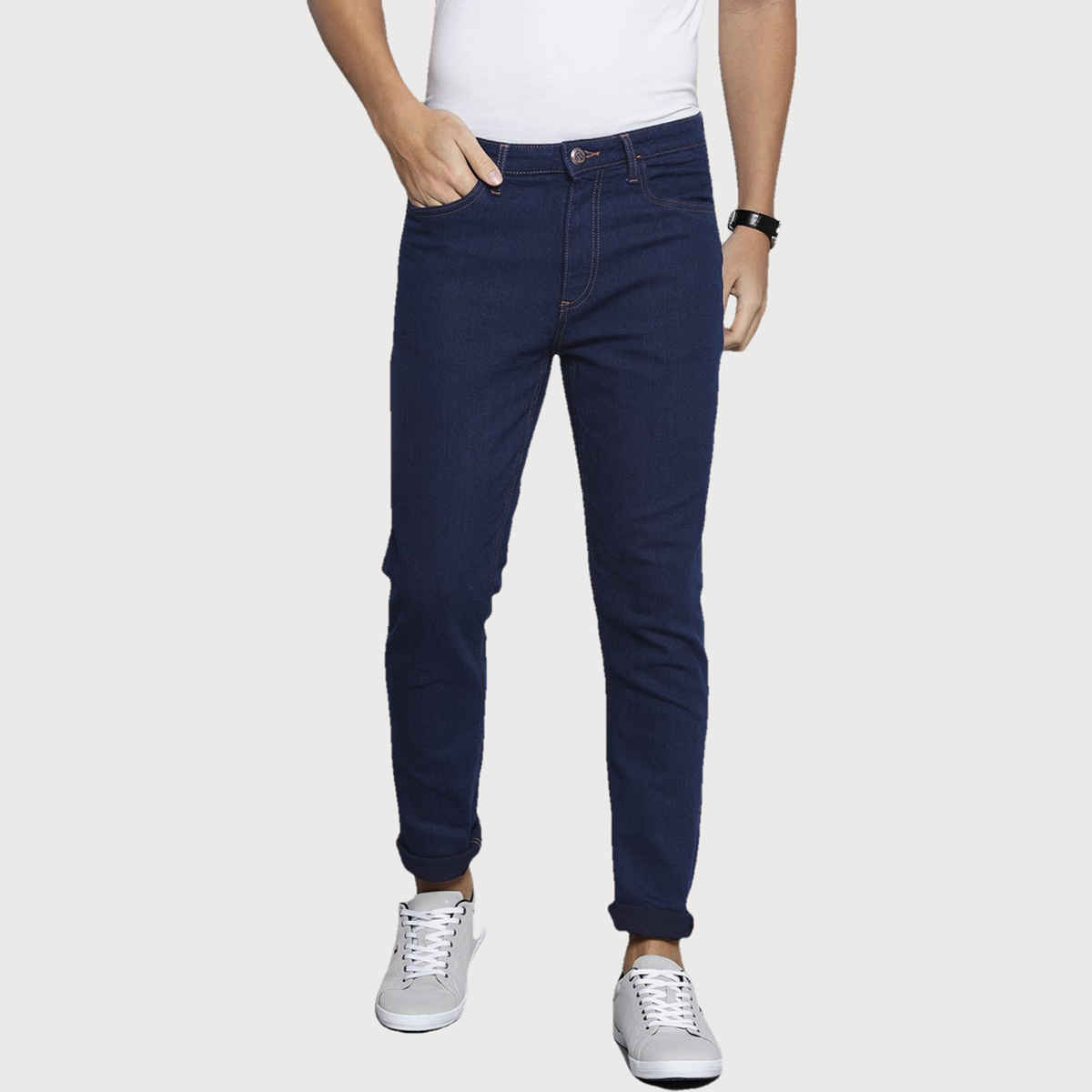 The Indian Garage Co Men s | G- ACE Slim Fit Jeans Solid Casual Slim Fit Jeans | Dark Blue | 34