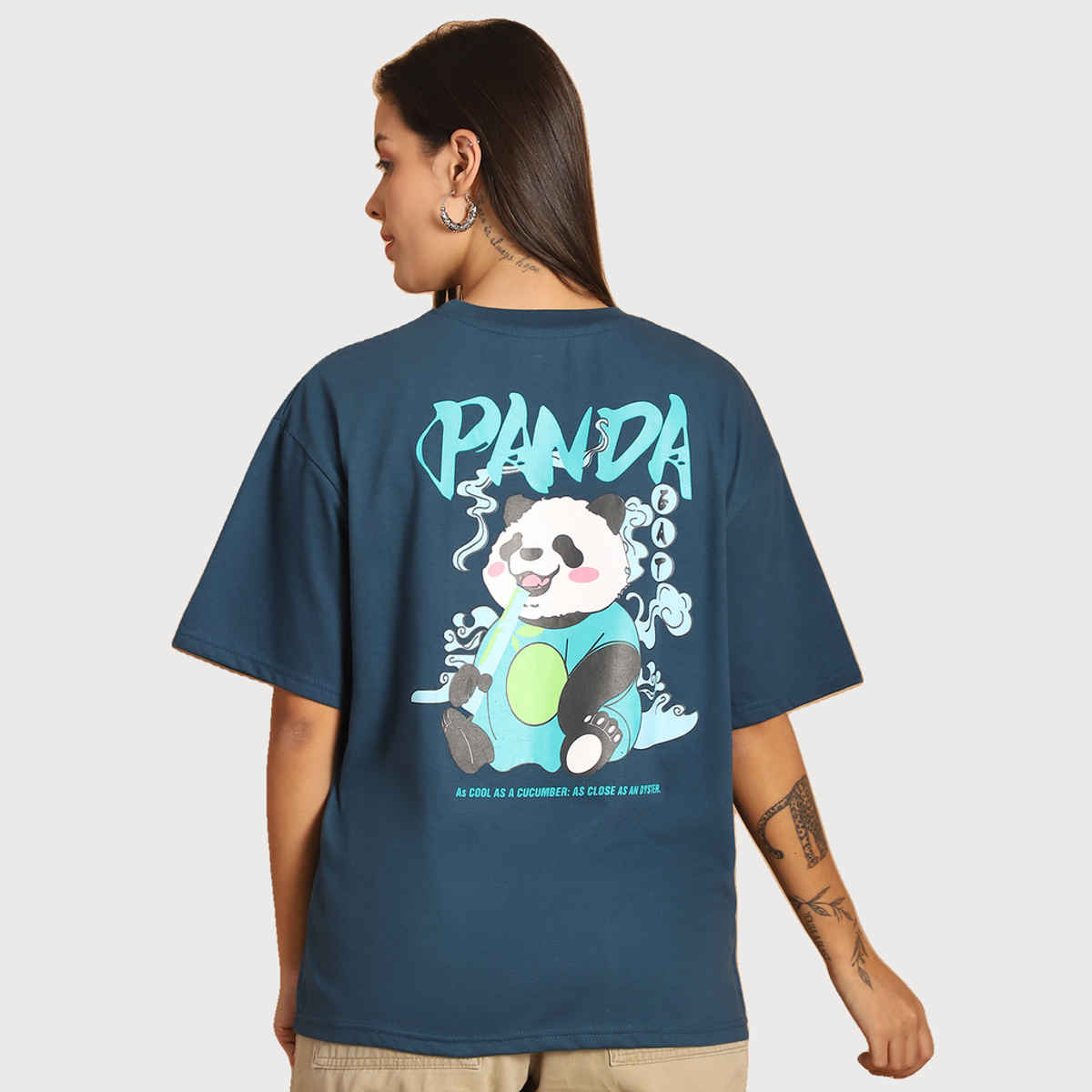 Fabflee Women Oversize Cotton Printed Round Neck Tshirt | Blue | FAB-OS-503 | XL