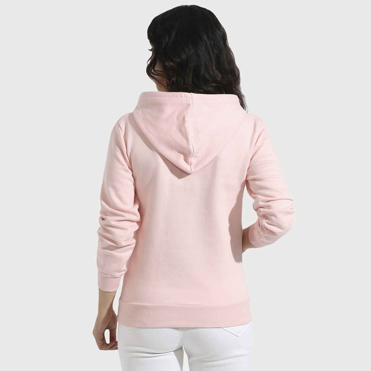 Campus Sutra Women's Zip-Front Hoodie with Ribbed Hem | Light Pink - L