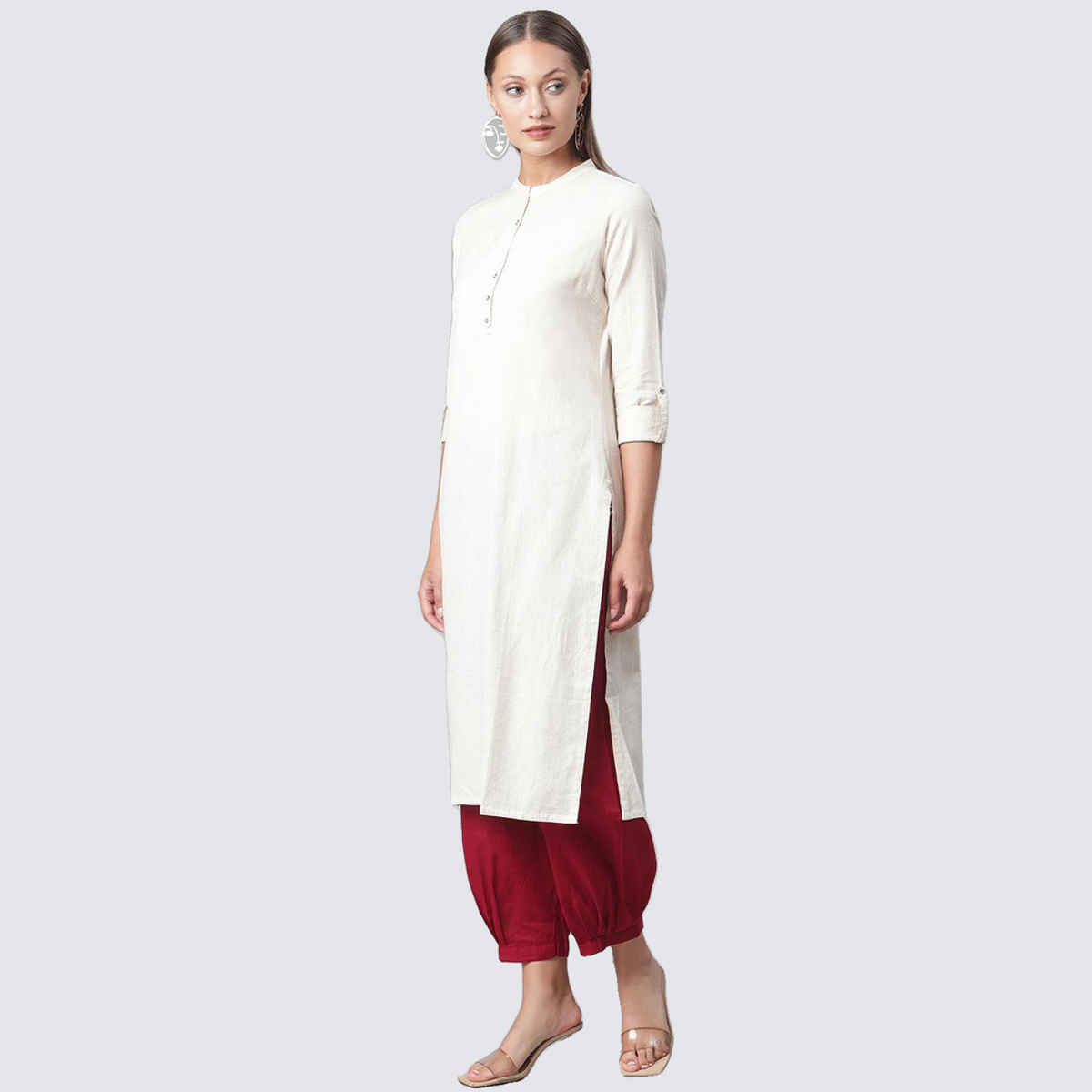 Divena Women s Solid Beige Cotton Kurta | DK0566 | L
