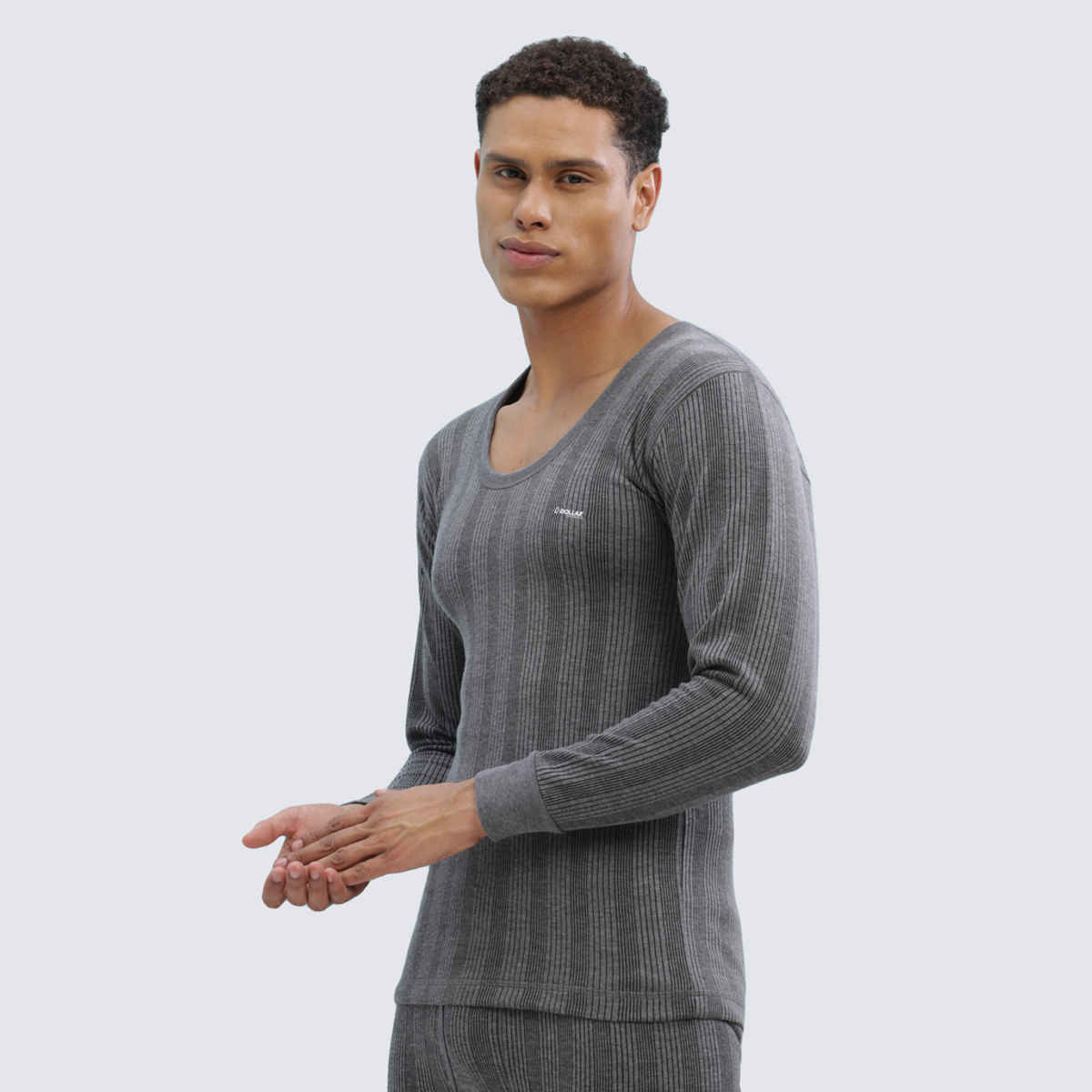 Dollar Ultra Men's Premium Combed Cotton Full Sleeve Round Neck Thermal Top | Charcoal Melange-XL