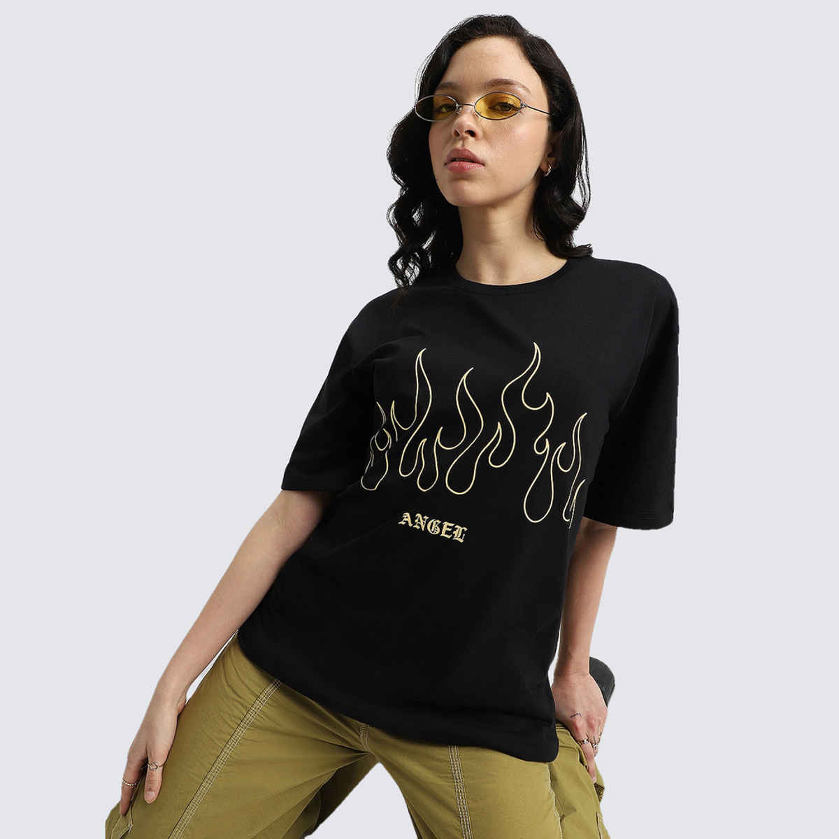 Juneberry Black Graphic Print Oversized Fit T-Shirt - XL