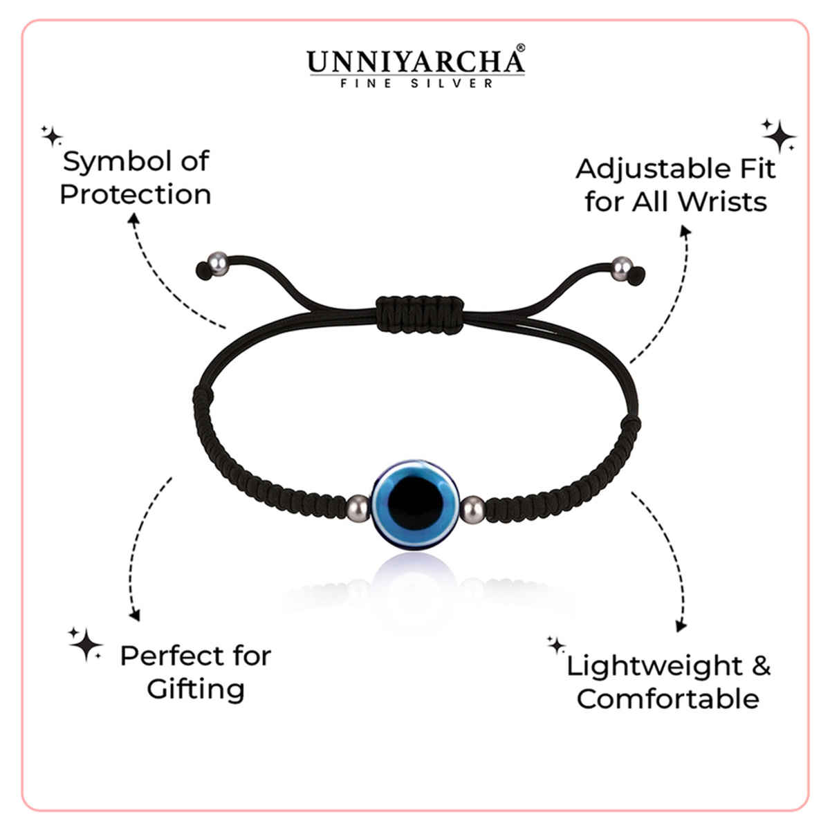 Unniyarcha 92.5 Silver Thread Evil Eye Bracelet