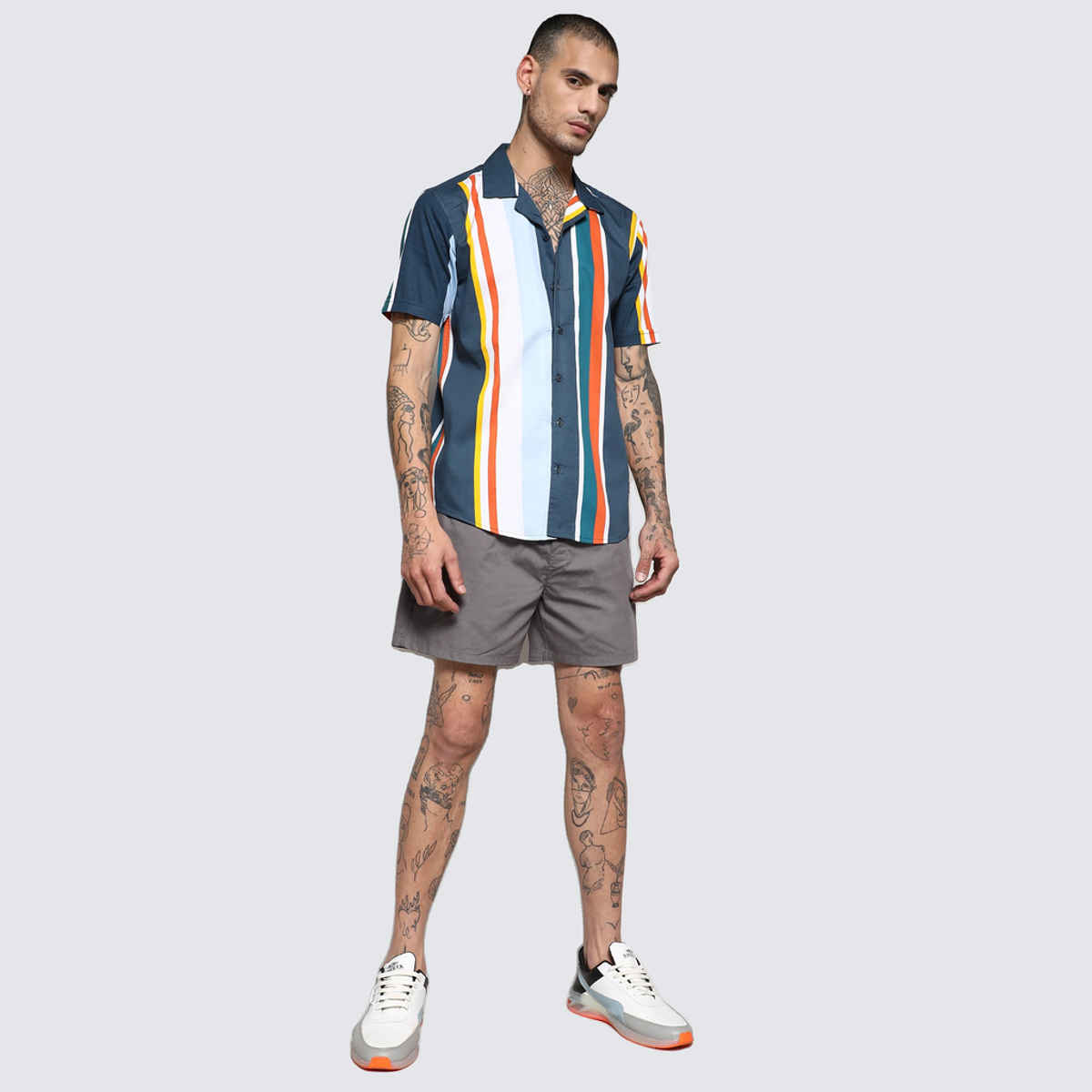 Campus Sutra Men's Striped Cotton Shirt | Multicolour - L