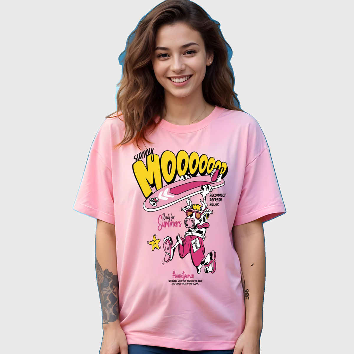 Smartees Women's Oversize Printed T-shirt | WW - 2060 | Pink - XL