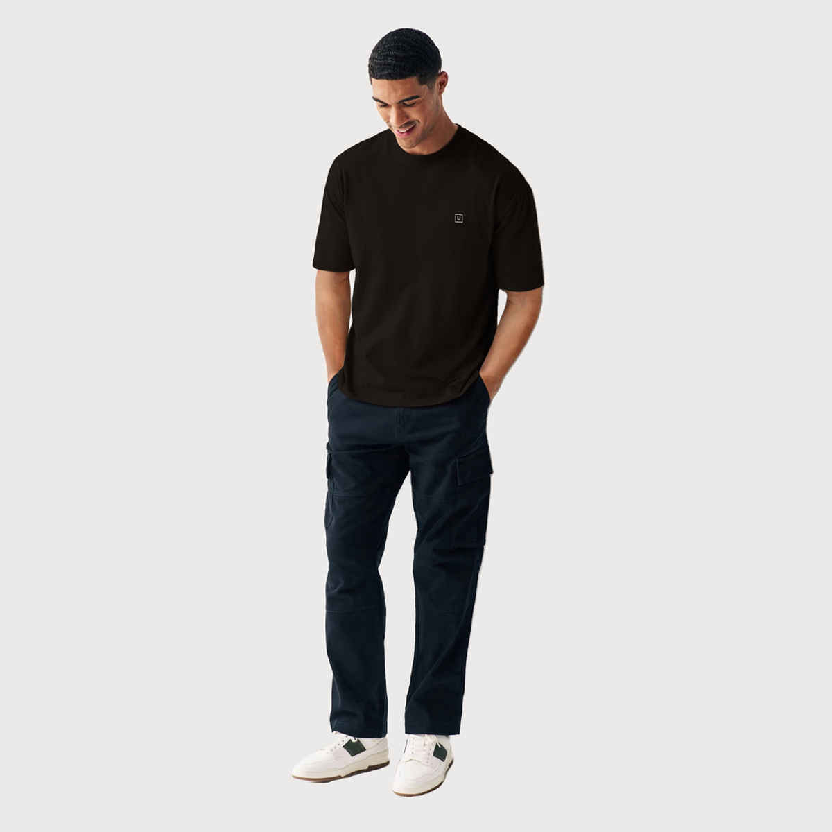 Urbano Fashion Men's Jet Black Solid Round Neck Oversized Half Sleeve Cotton T-Shirt-S
