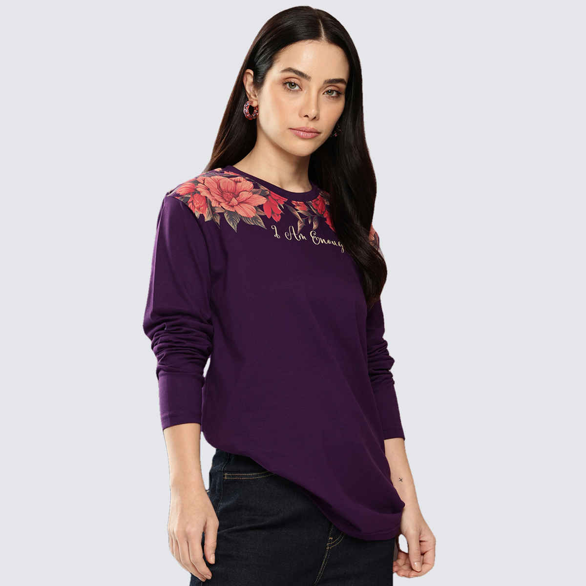Dillinger Women's Long Sleeve Oversized Printed T-shirt | Lavender - XL
