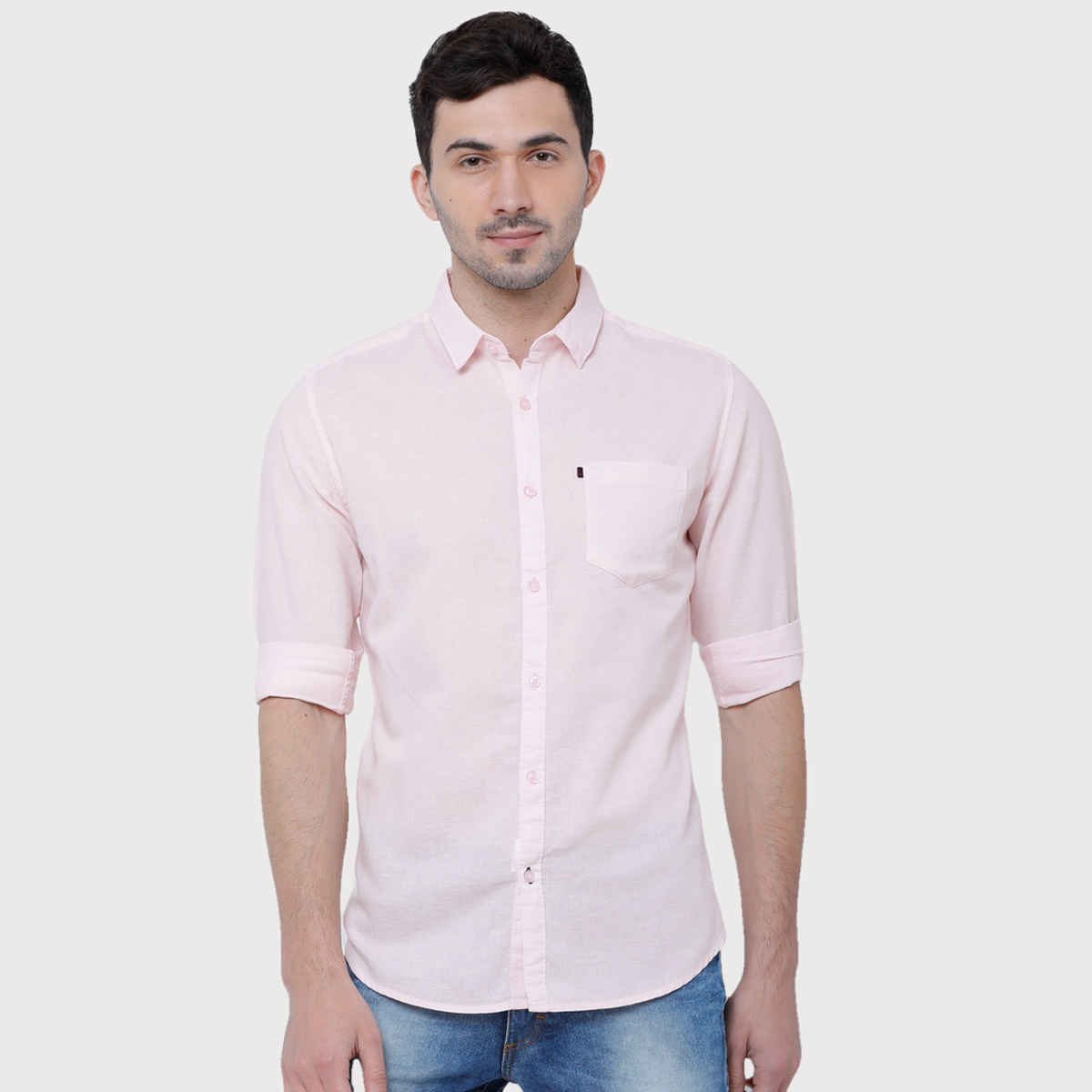 Highlander Men's Slim Fit Solid Casual Shirt | Pink | XL