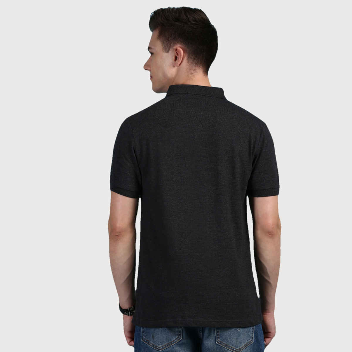 Lux Cozi Men's Solid Cotton Polo T-shirt with Pocket | Black Melange - XXL
