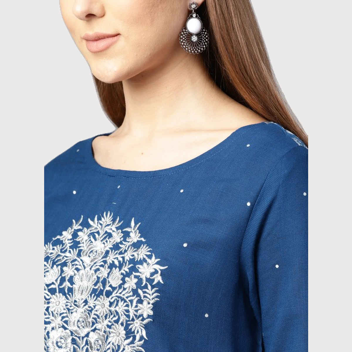 Ishin Women Embroidered Suit Set | KURPLKADE-141 | Blue - XXL