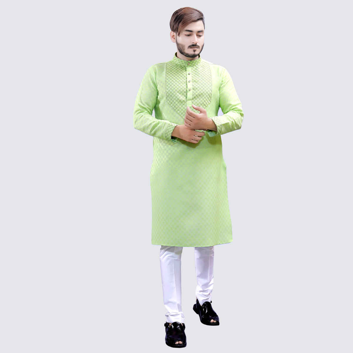 Tibra Collection Men Straight Kurta - Green | Designer | Cotton Blend | XXL