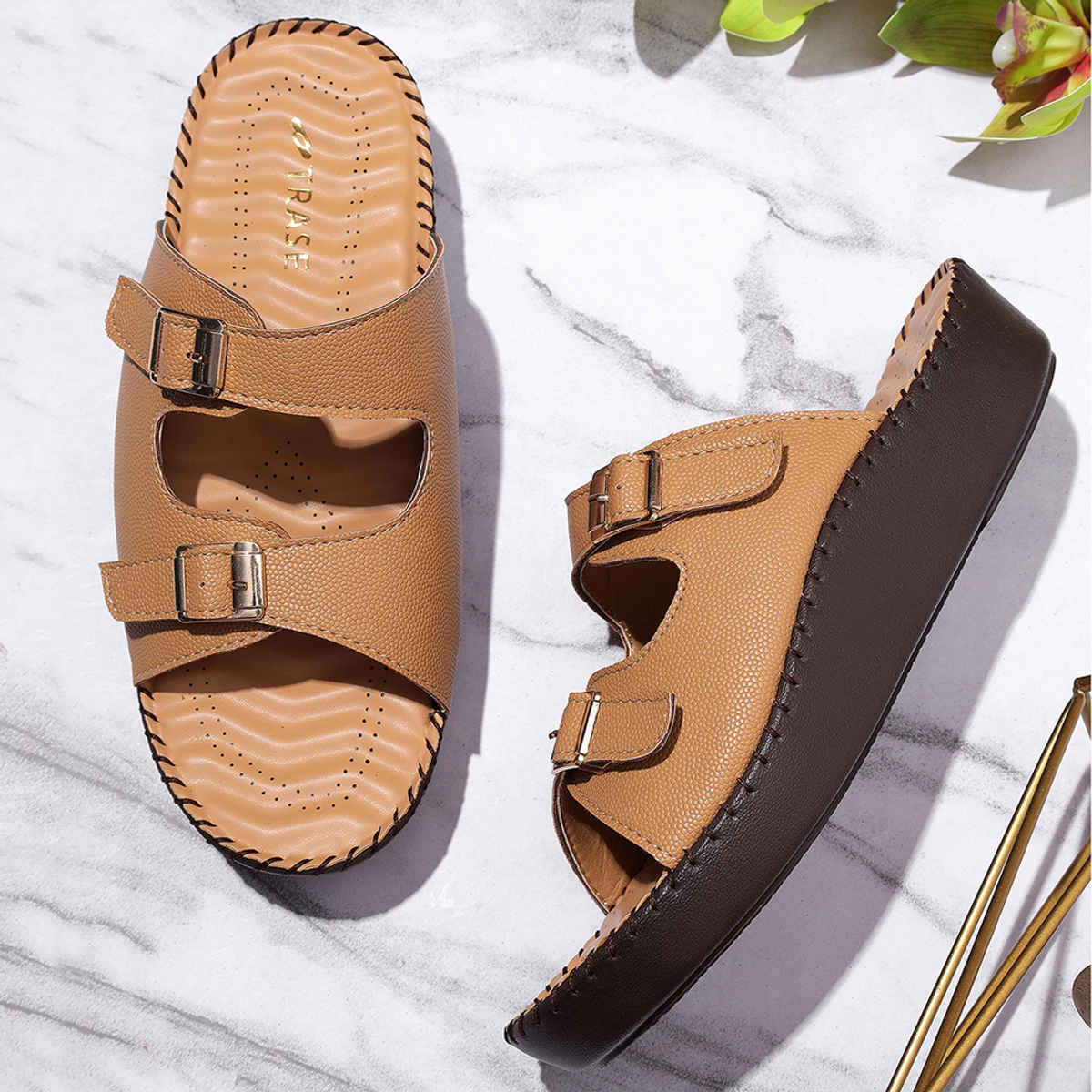 Trase Casual Women's Sandals | Comfortable Slip-On Design - Beige | 6 UK