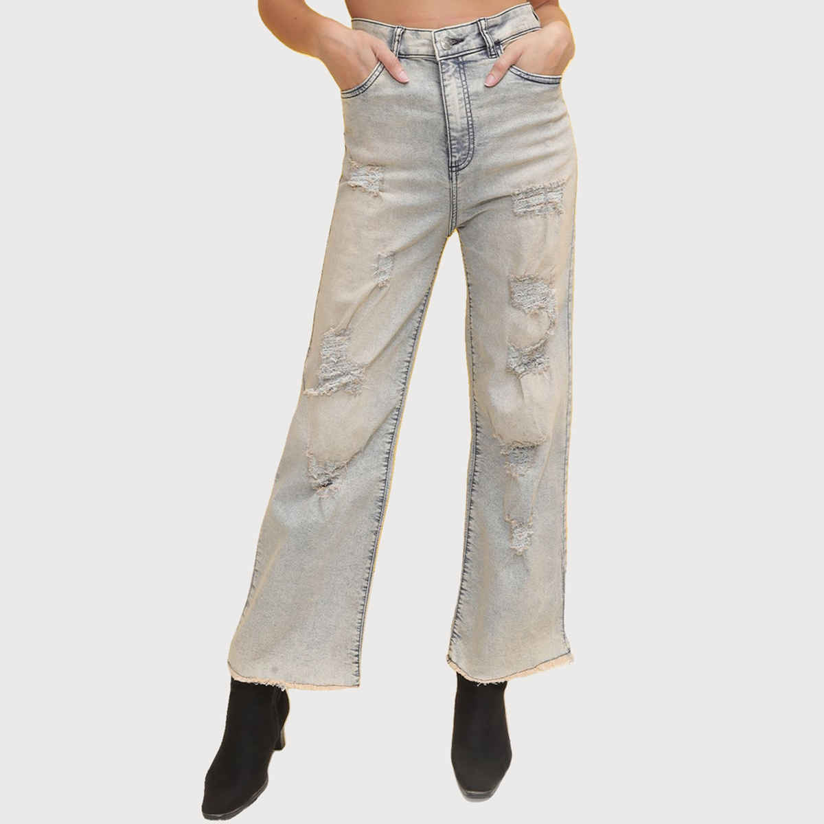 Freehand Women's Tinted Wide Leg Denim Jeans | Blue - 30