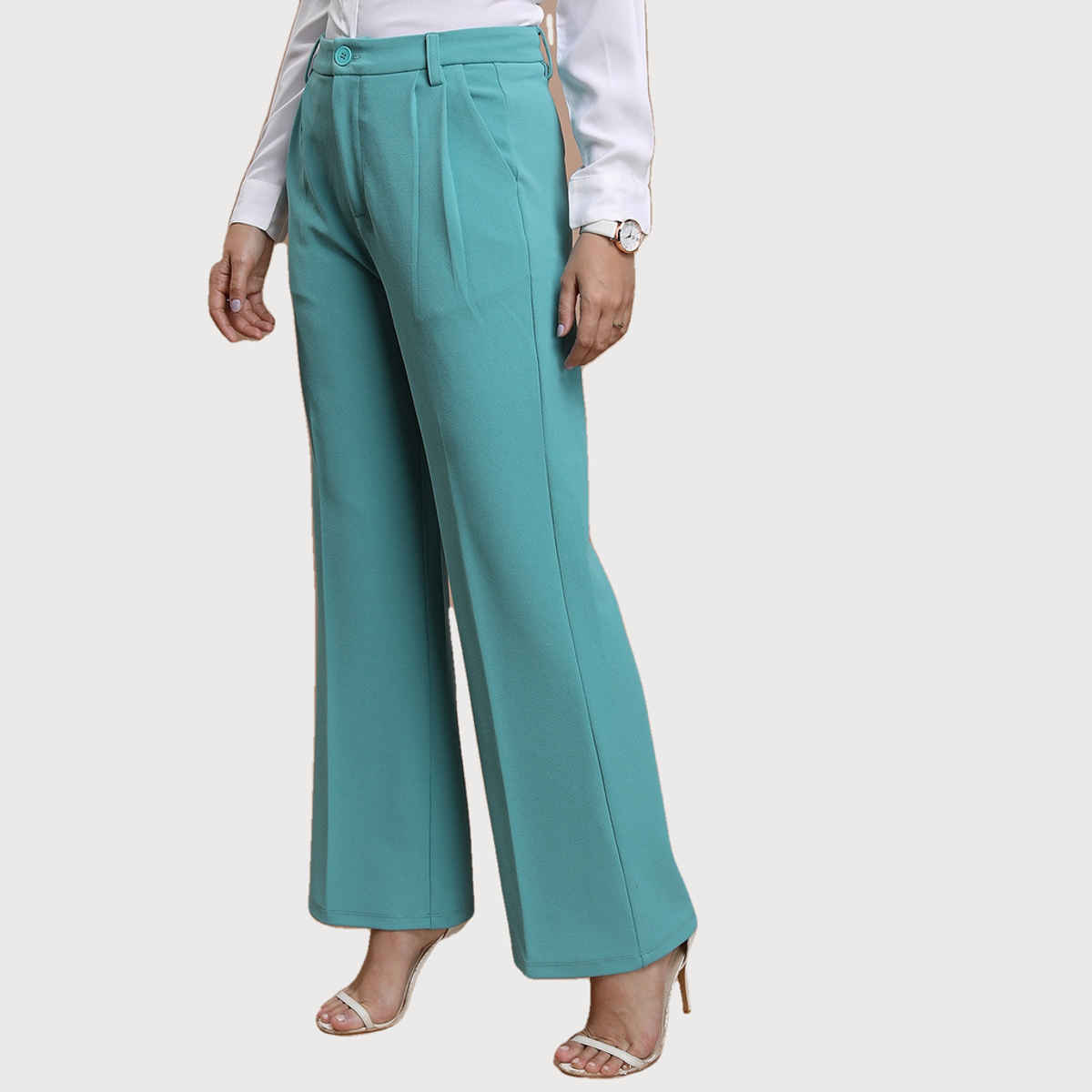 Ketch Women's Mid-Rise Flared Parallel Trousers | Green - 32