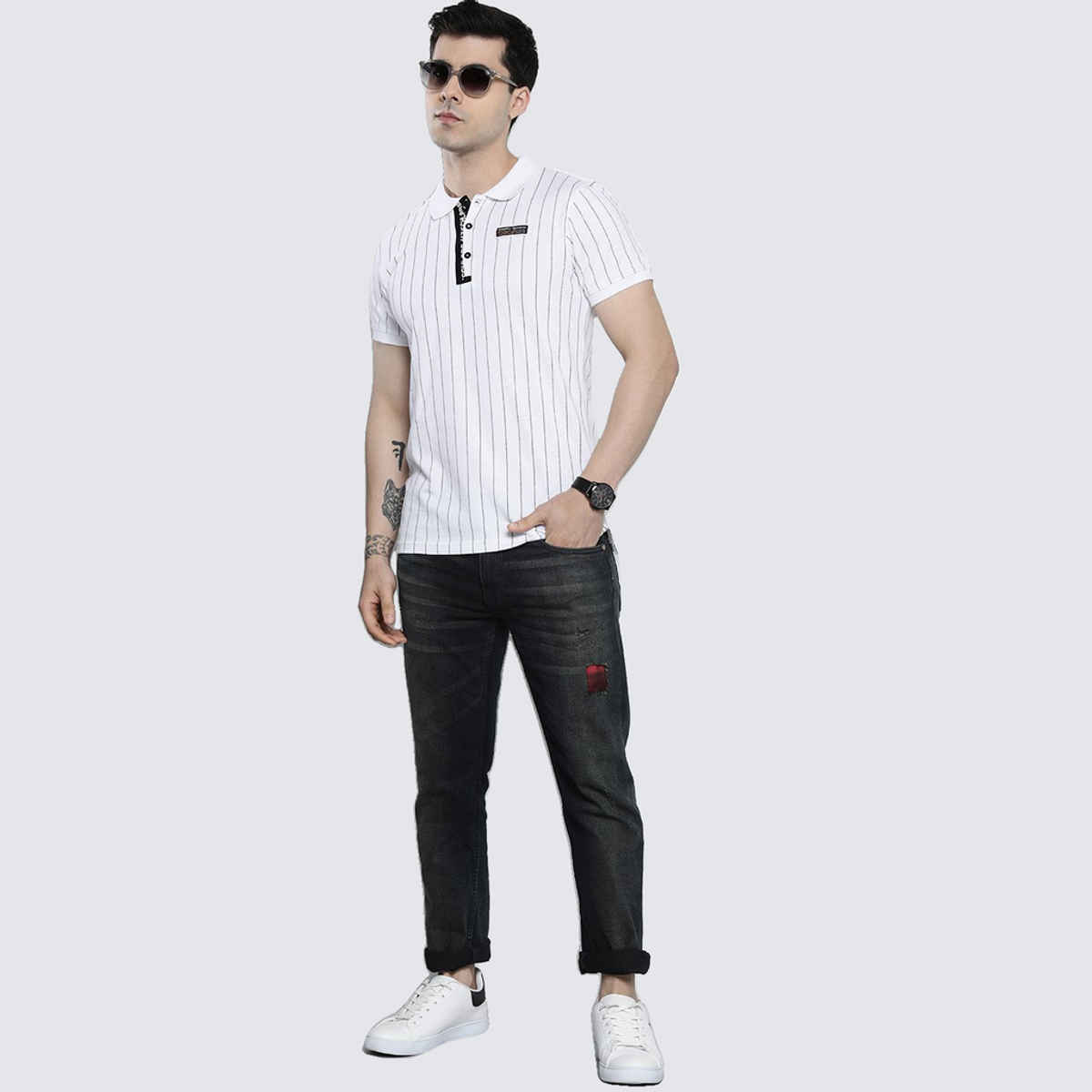 The Indian Garage Co Men's G-Jake Slim Straight Fit Jeans Solid Street Jeans | Blue - 32