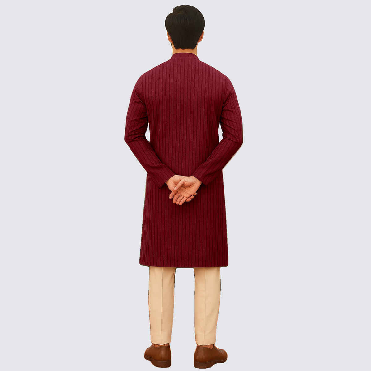 Ftx Men's Solid Structured Fabric Regular Fit Full Sleeve Polyester Kurta | Q110 1 | Maroon - L