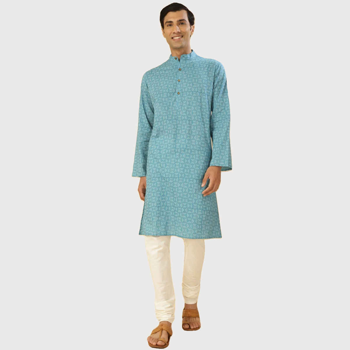 Fabindia Men's Long Kurta | Blue - XS