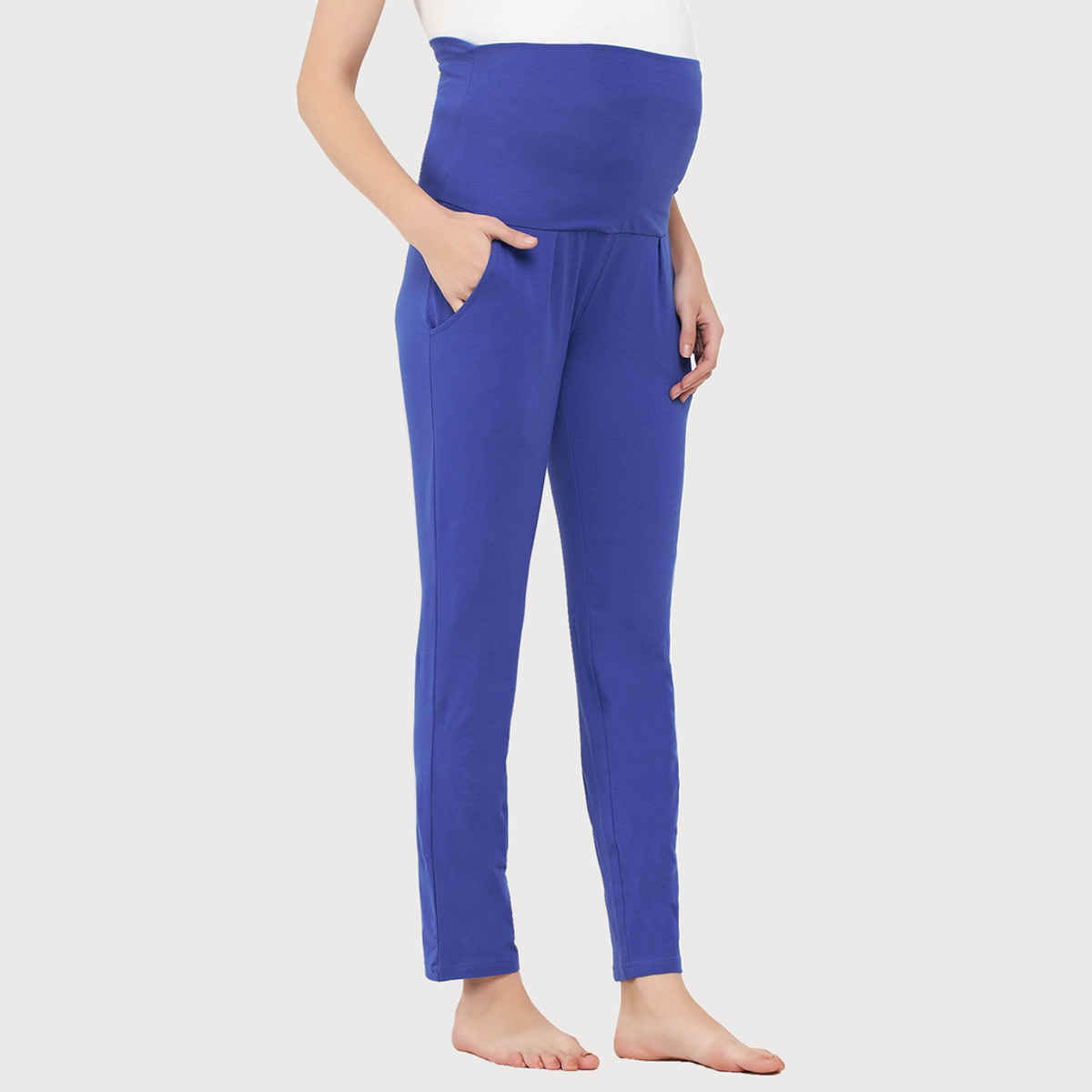 Clovia Chic Basic Maternity Leggings - Cotton(Blue - L)