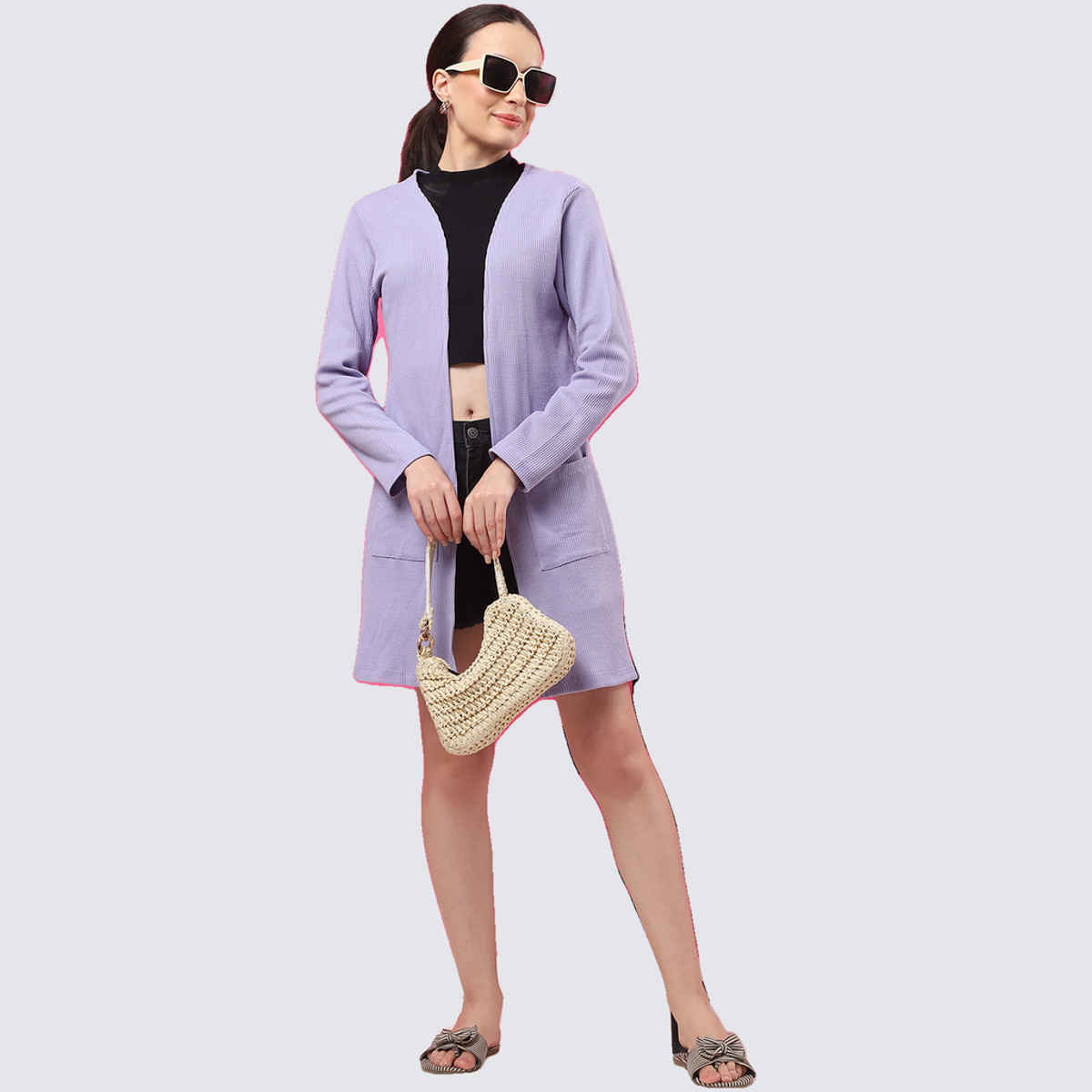 Rigo Women Waffle Shrug | Light Purple - Free Size