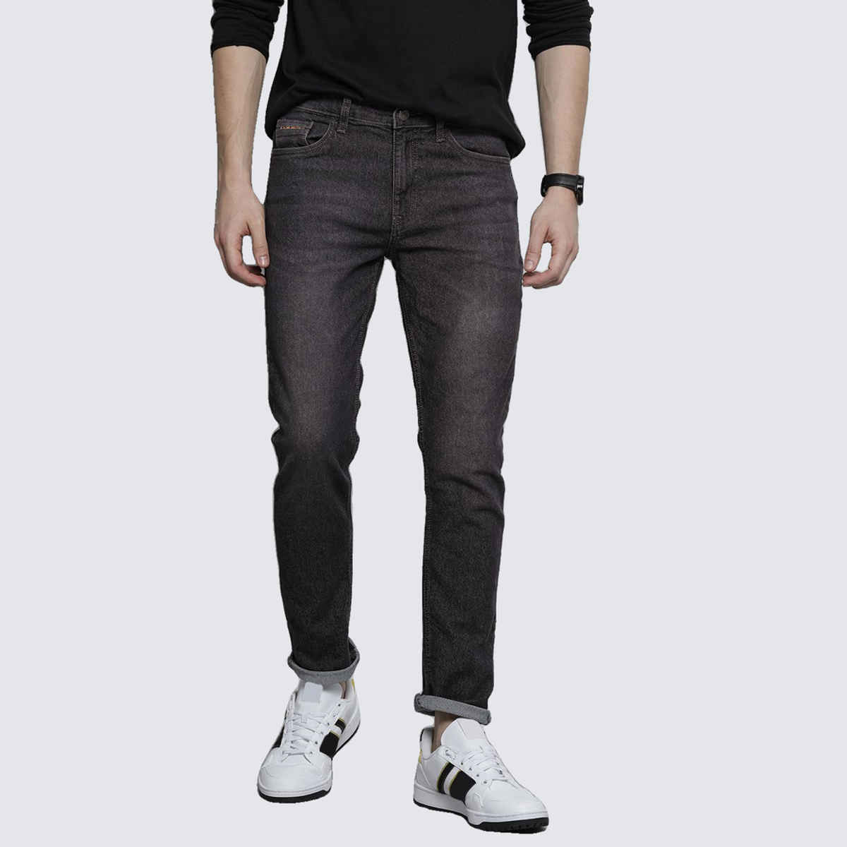 The Indian Garage Co Men's Slim Fit Solid Casual | Black - 36