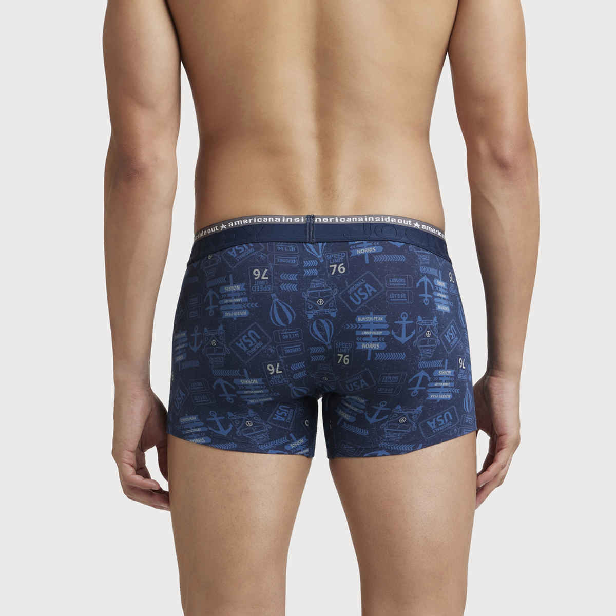 Jockey US63 Men's Super Combed Cotton Elastane Stretch Underwear Printed Trunk|Ultrasoft Waistband | Navy-S