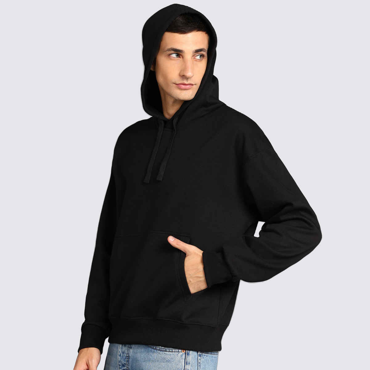 Alan Jones Clothing Men's Cotton Blend Hooded Neck Loose Oversized Hoodie | Black - XL