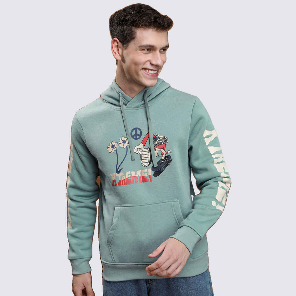 HIGHLANDER Men's Graphic Printed Hooded Sweatshirt | Blue - M