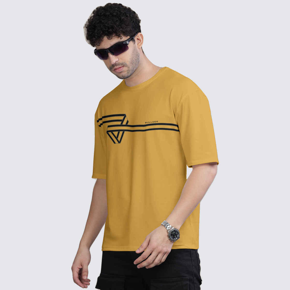 Bullmer Men's Oversized T-shirt Front Printed | Mustard | L