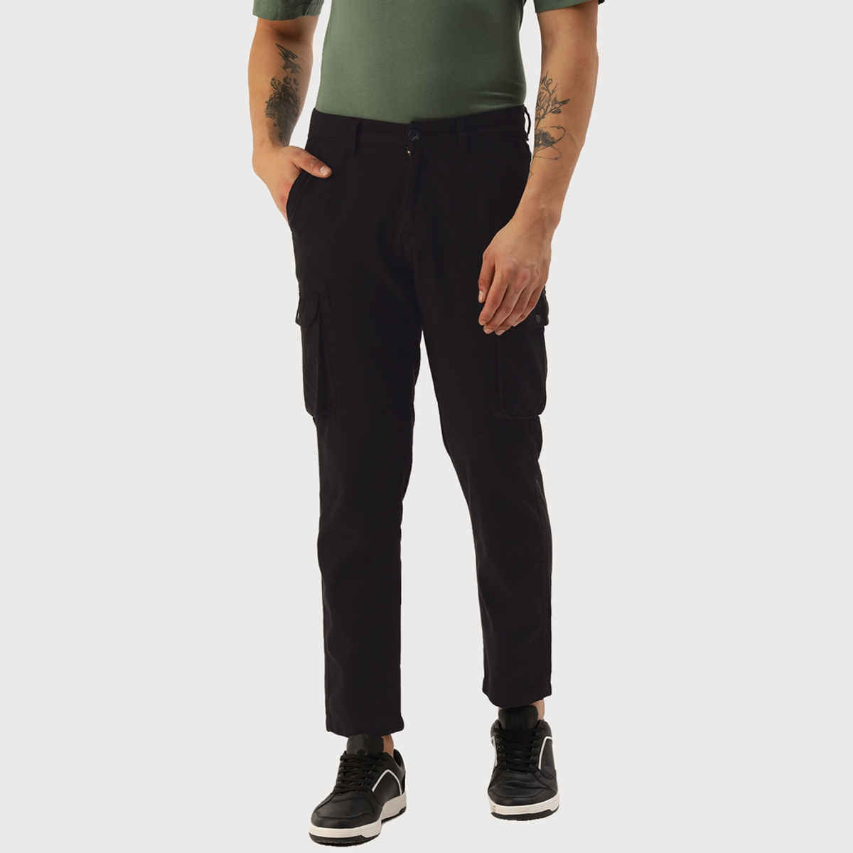 IVOC Men's Regular Fit Cargo Trousers | Black - 34