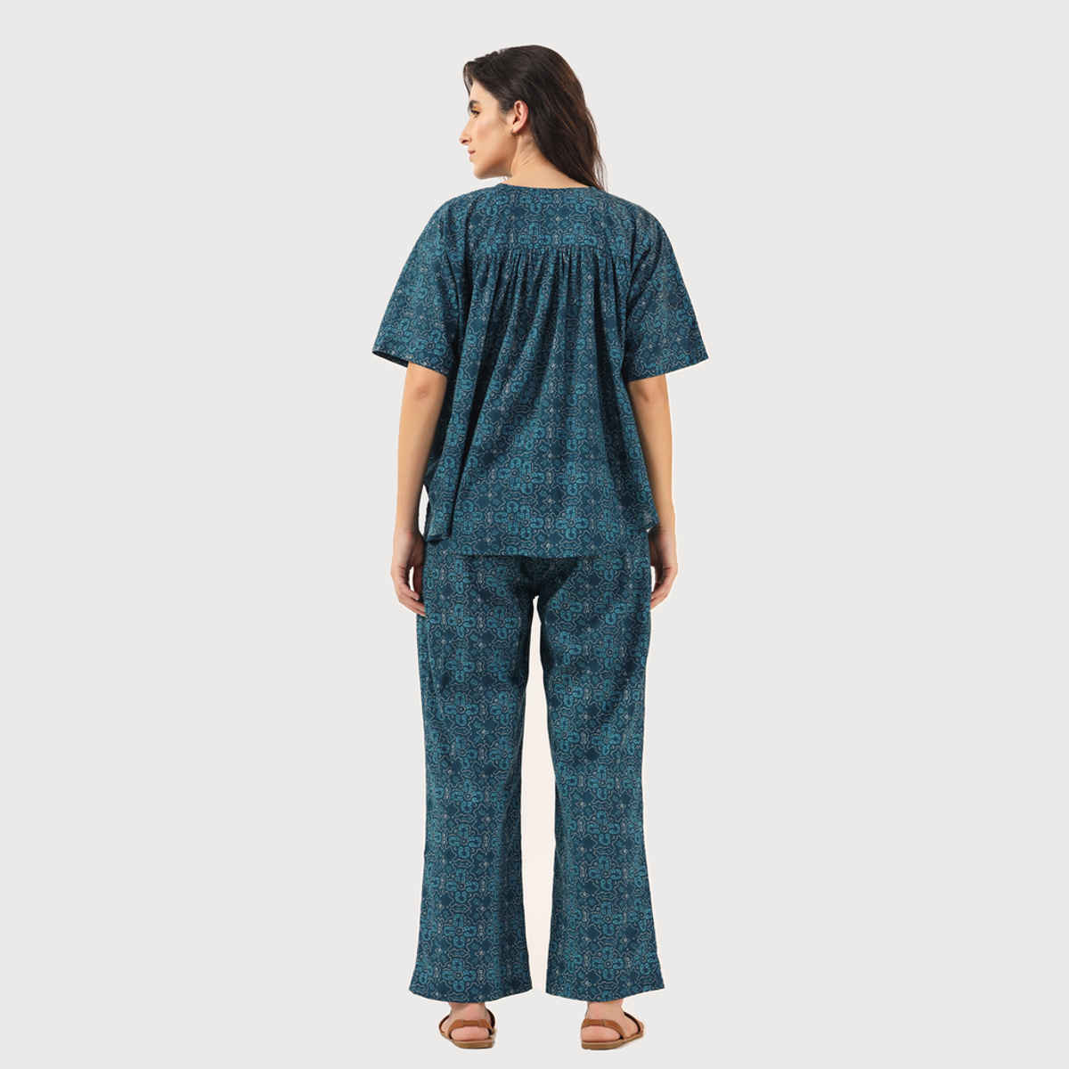 Sanskrutihomes Women's Pure Cotton Night suits | SE-NSP-220 | Blue - L