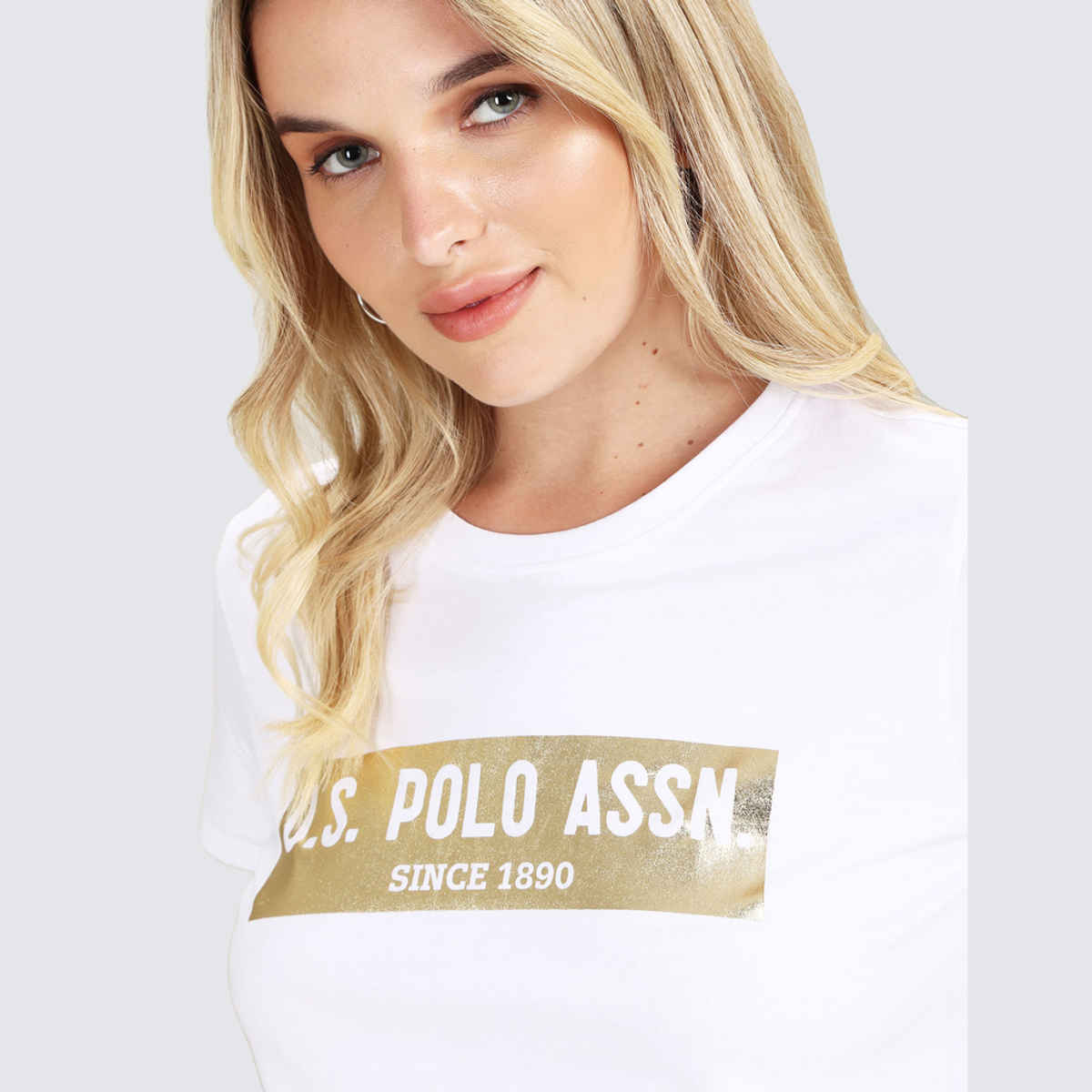 U.S. Polo Assn. Women's Metallic Brand Print Cotton T-Shirt | White - M