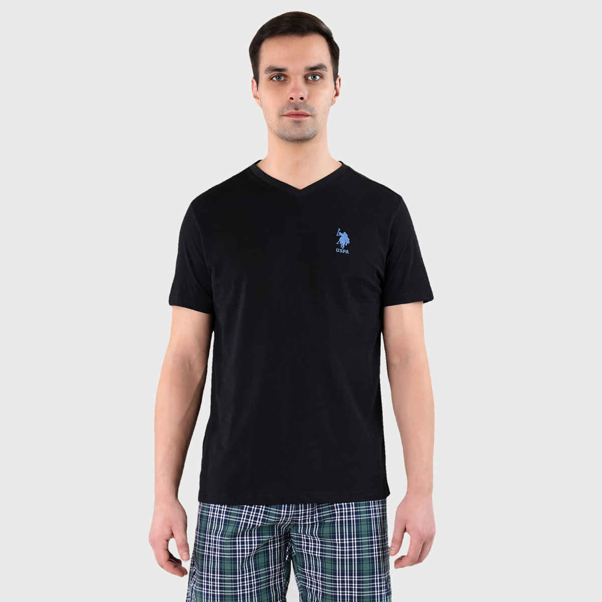 U.S. Polo Assn. Men's V-Neck Embroidered Logo Lounge T-Shirt | Black - L