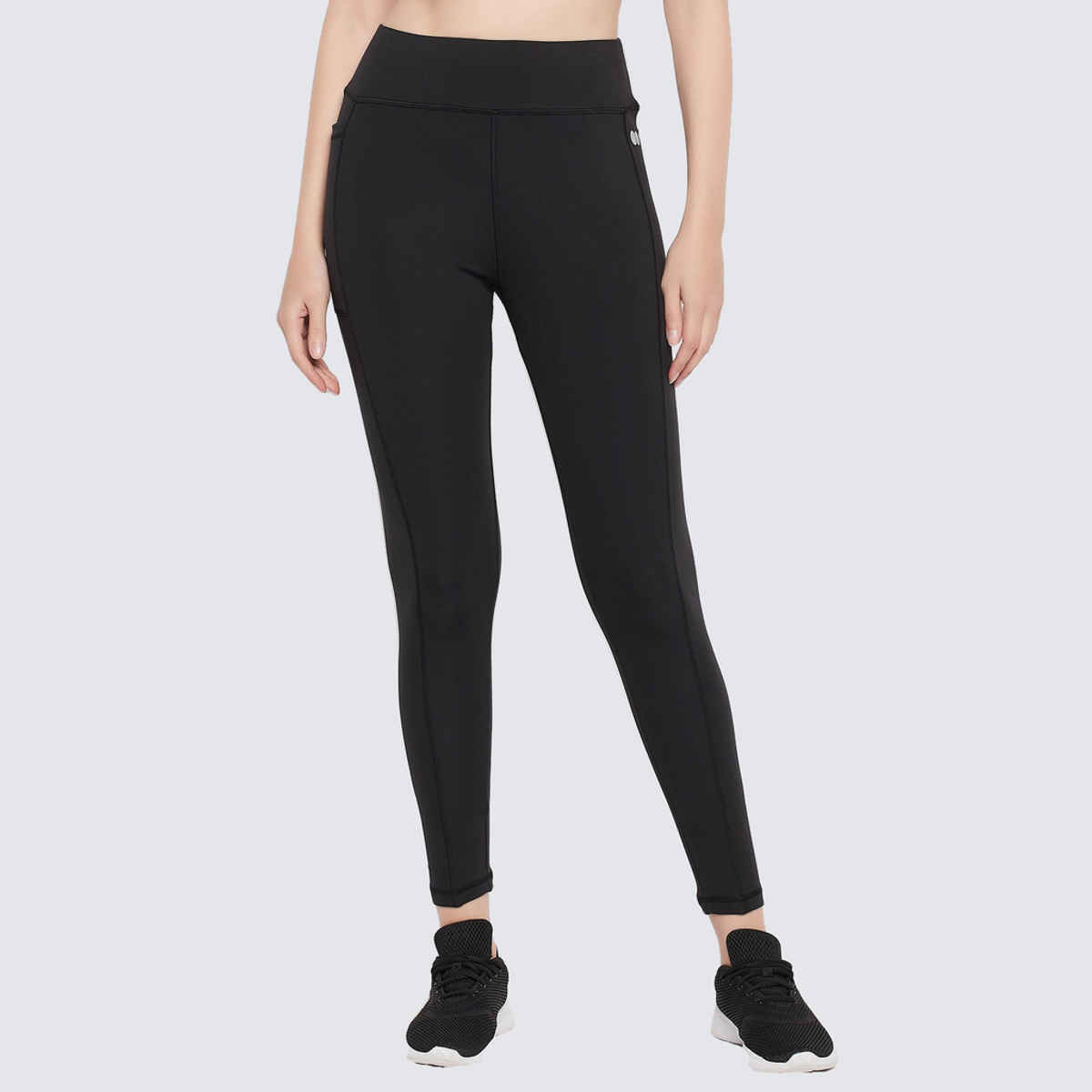 Clovia High-Rise Active Tights With Side Pocket | Black | L