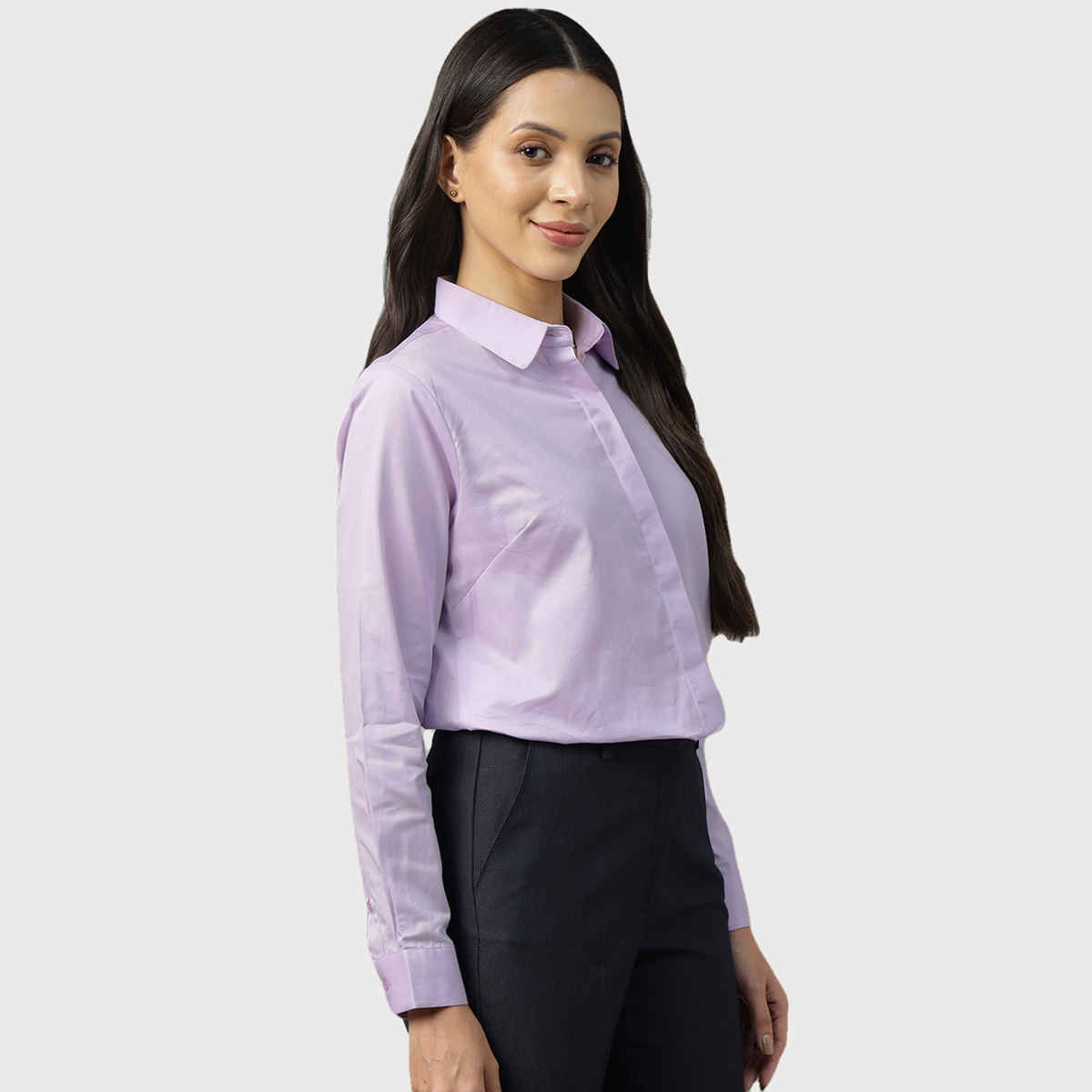 Hancock Women Lavender Solid Regular Fit Pure Cotton Formal Shirt | S